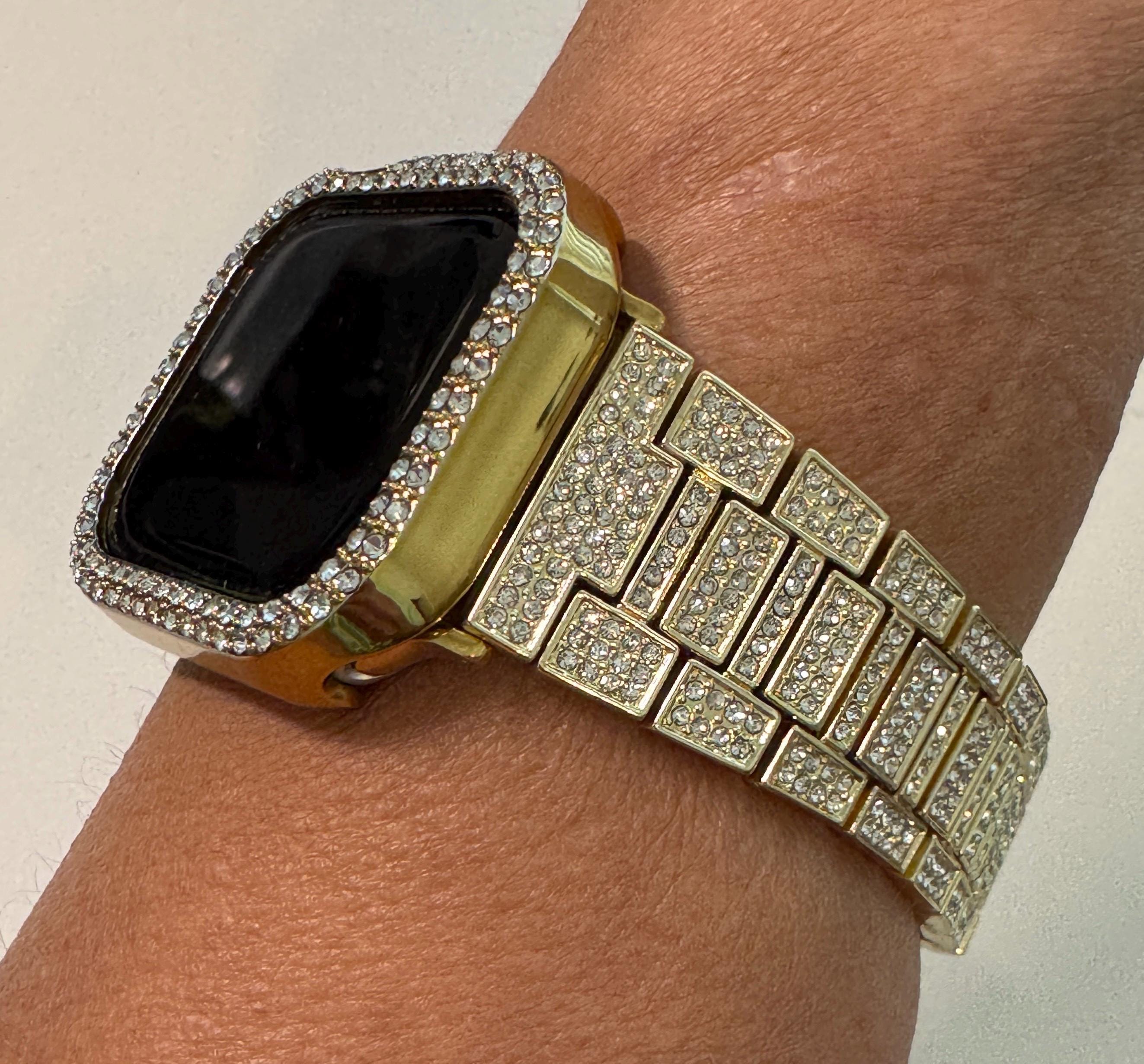 Series 10 Apple Watch Band Gold Swarovski Crystal & or Apple Watch Case Rhinestone Protective Apple Watch Face Iphone Watch 38-49mm Iwatch