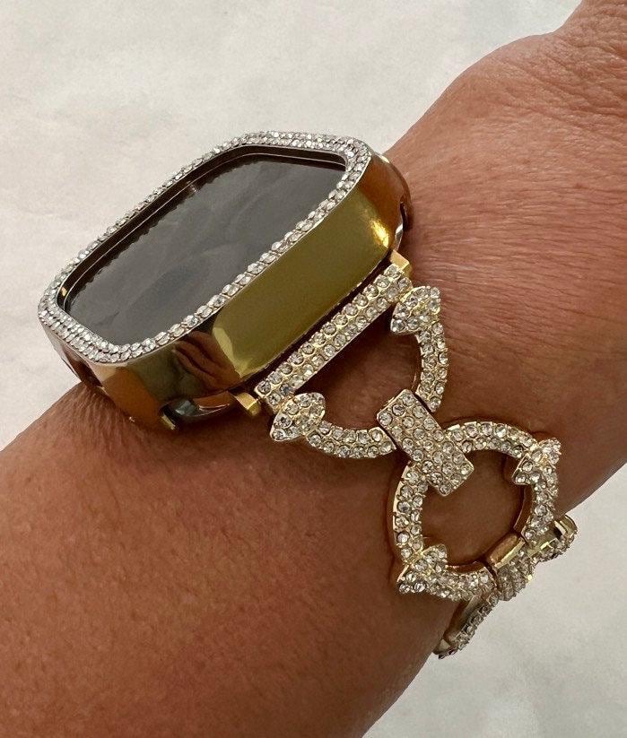 Iwatch Candy Ultra 49mm Apple Watch Band Gold Swarovski Crystal Bracelet 38mm-45mm & or Crystal Bezel Case Cover Smartwatch Bling Series 2-8 SE Womens