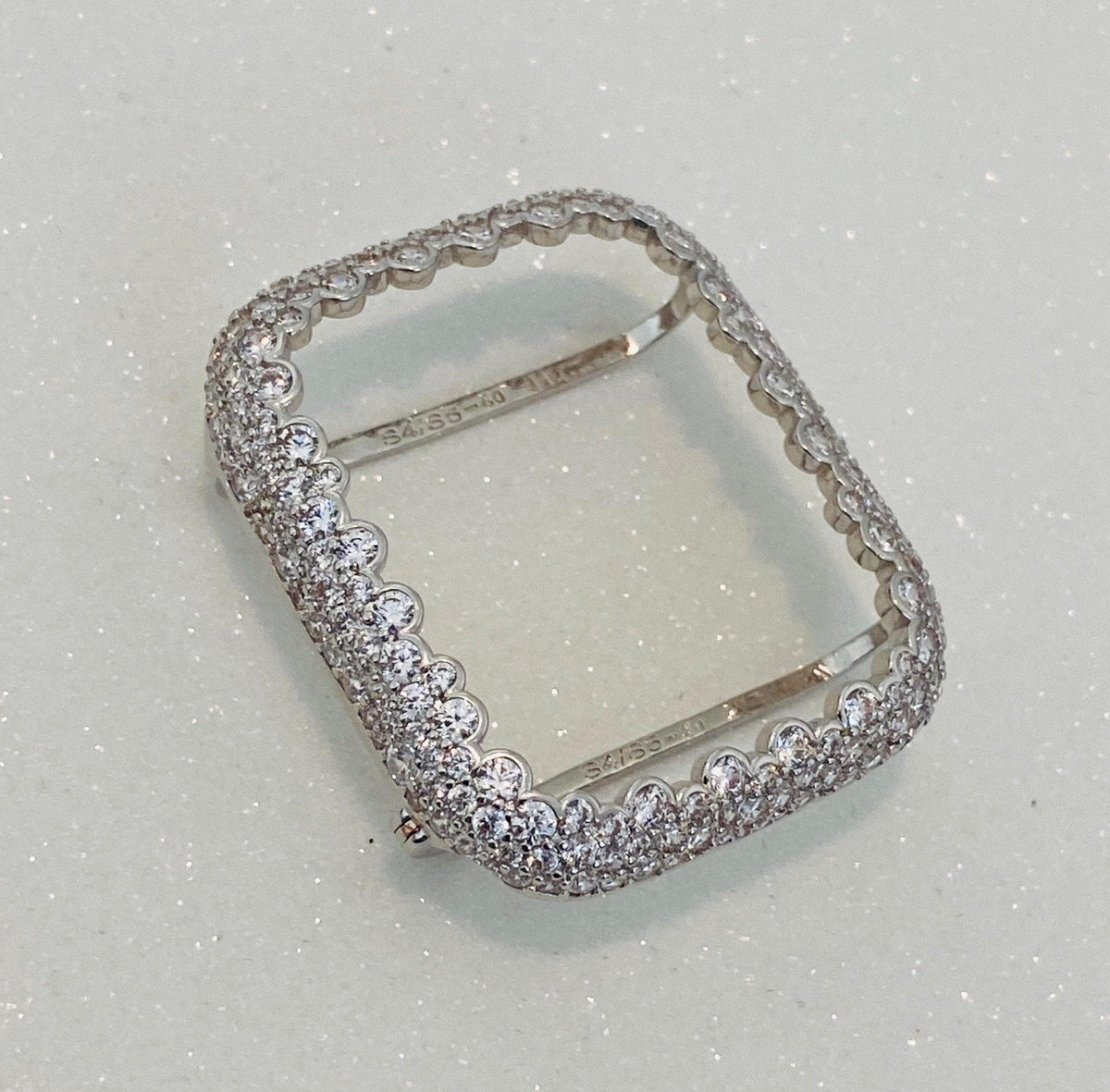 White Gold Apple Watch Band Womens Swarovski Crystals & or Silver Lab Diamond Apple Watch Bezel Cover 38mm-45mm 49mm Ultra Series 1-9 SE