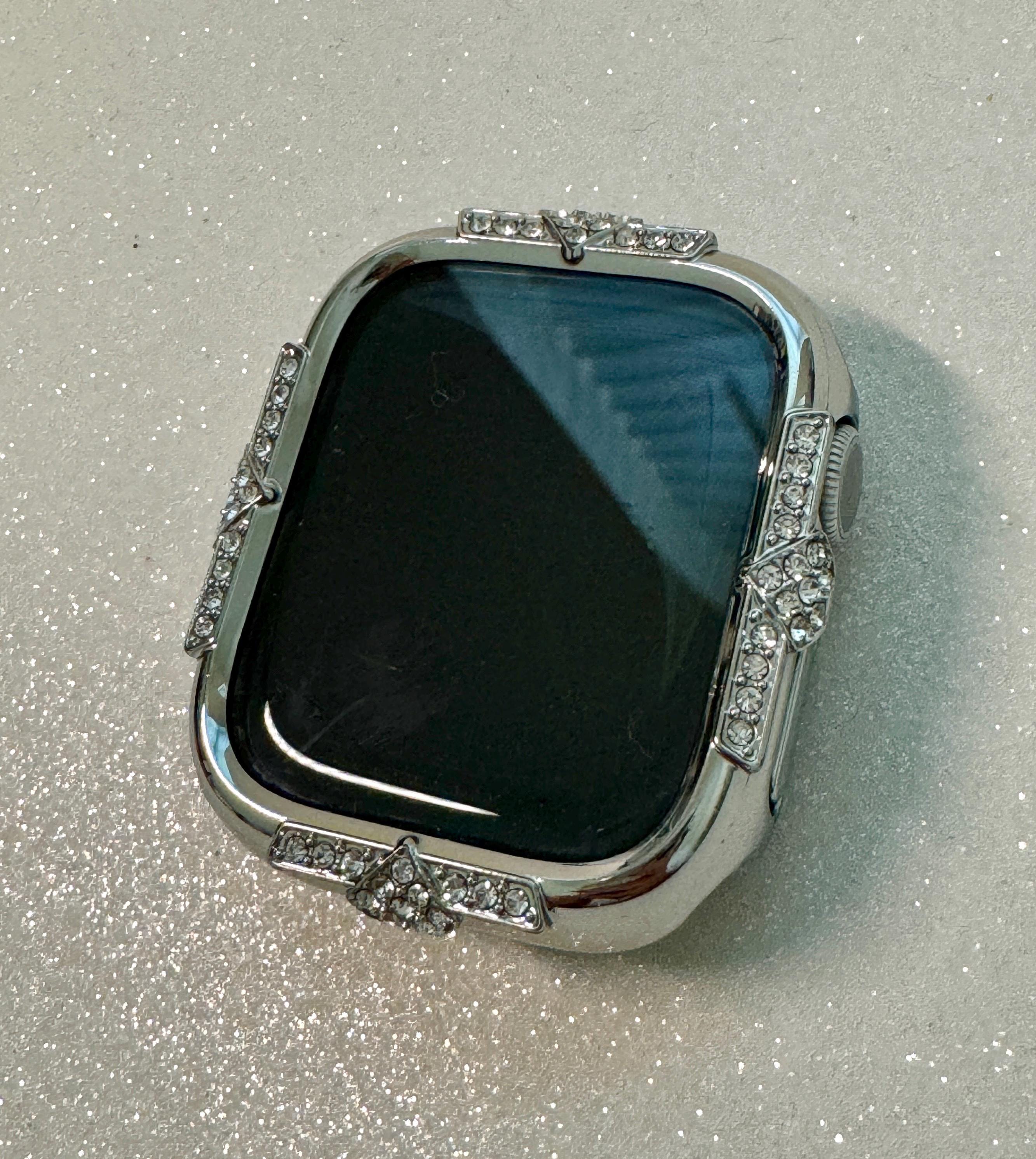 Silver Apple Watch Band 41mm Women Bracelet Swarovski Crystal & or Apple Watch Case Swarovski Crystals for Iphone Watch Cover Tempered Glass