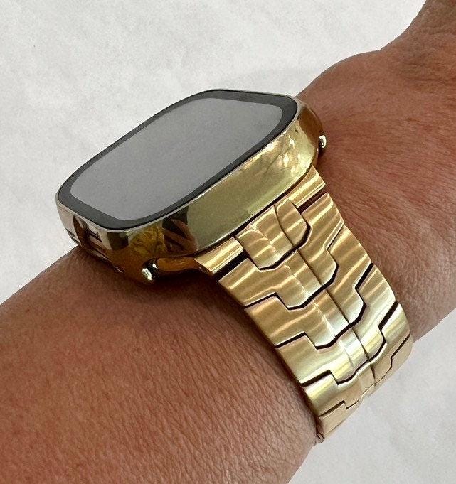 Apple Watch Band Series 10 42mm 46mm Gold Stainless Steel or Apple Watch  Cover Protective Tempered Glass 49mm Ultra Iwatch Case 46mm Series 10 