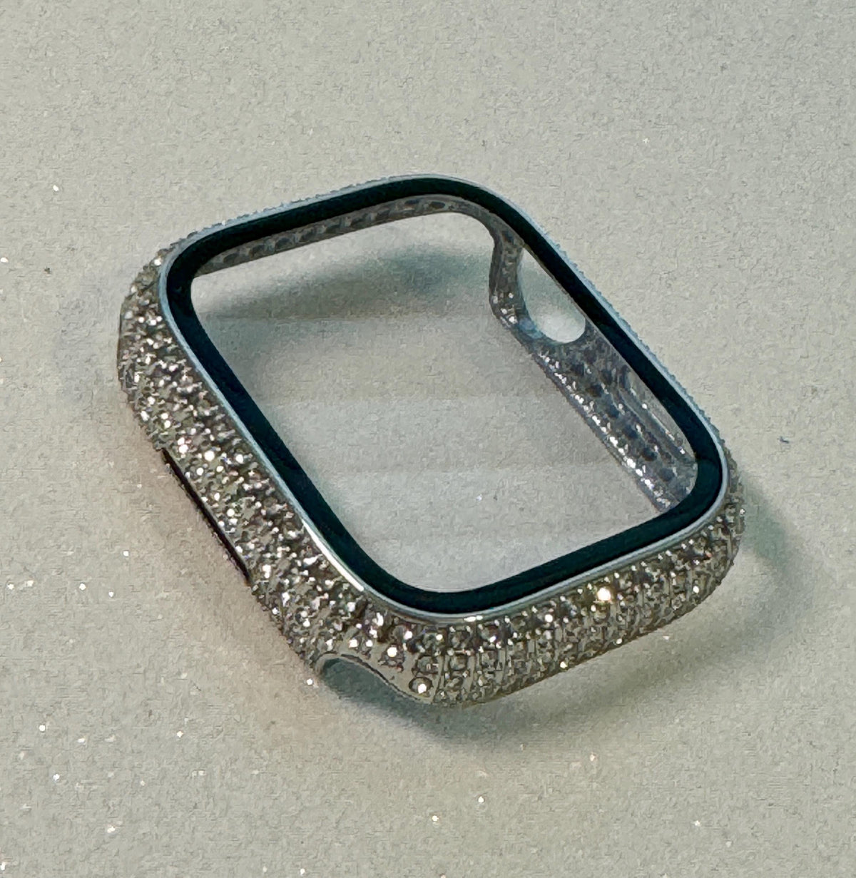 14k White Gold Plated Apple Watch Cover Screen Protector Women Swarovski Crystal Apple Watch Case 41mm 45mm Tempered Glass Iphone Watch Case