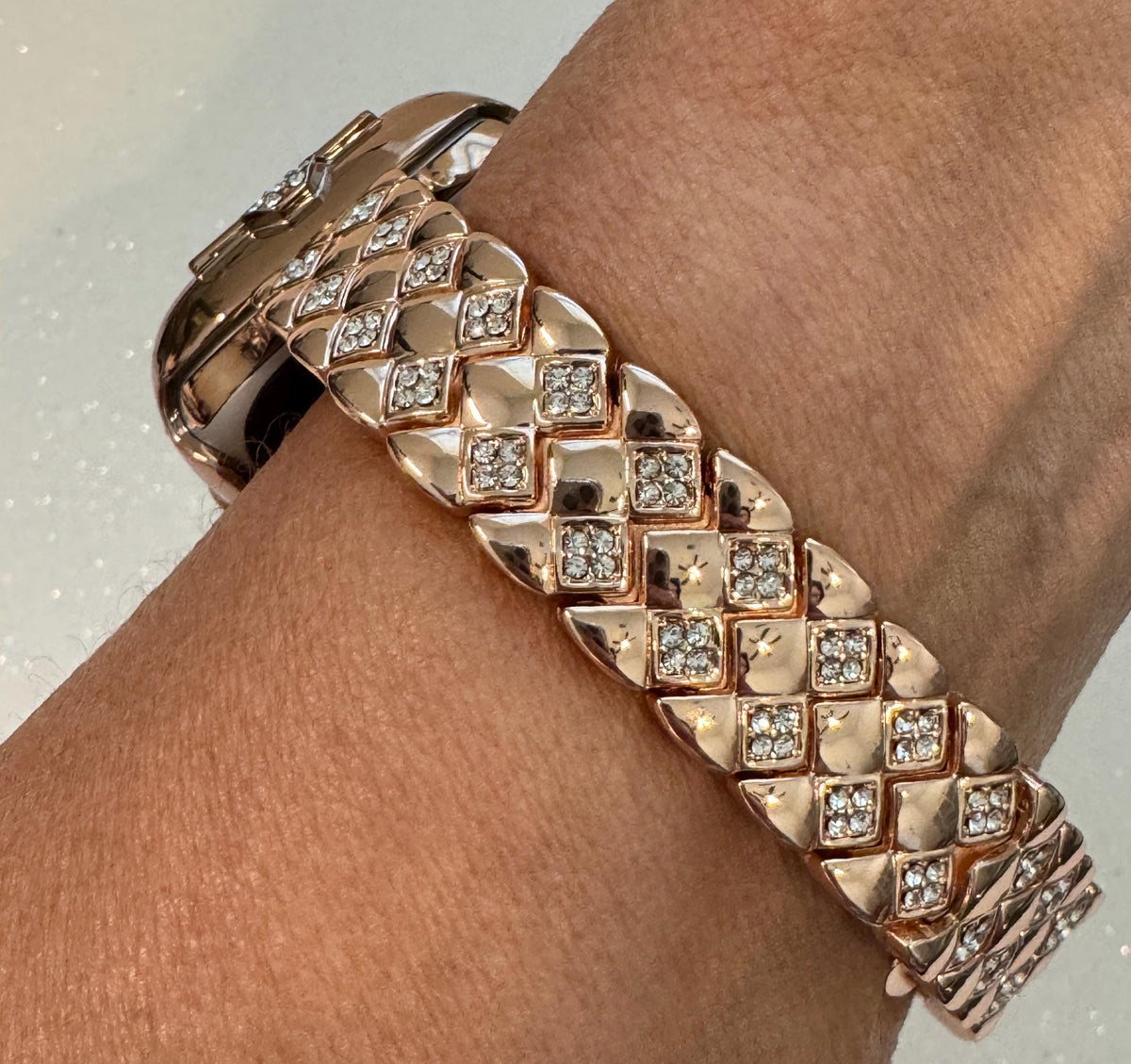 Rose Gold Apple Watch Band Womens Swarovski Crystal Bracelet 41mm 45mm Minimalist & or Apple Watch Case 14kgp Iphone Watch Cover 40mm 44mm
