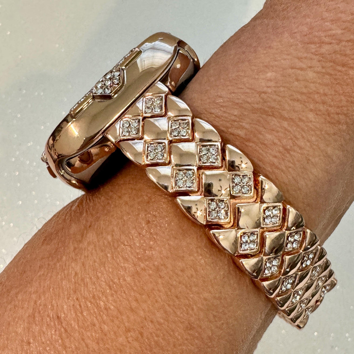 Rose Gold Apple Watch Band Womens Swarovski Crystal Bracelet 41mm 45mm Minimalist & or Apple Watch Case 14kgp Iphone Watch Cover 40mm 44mm