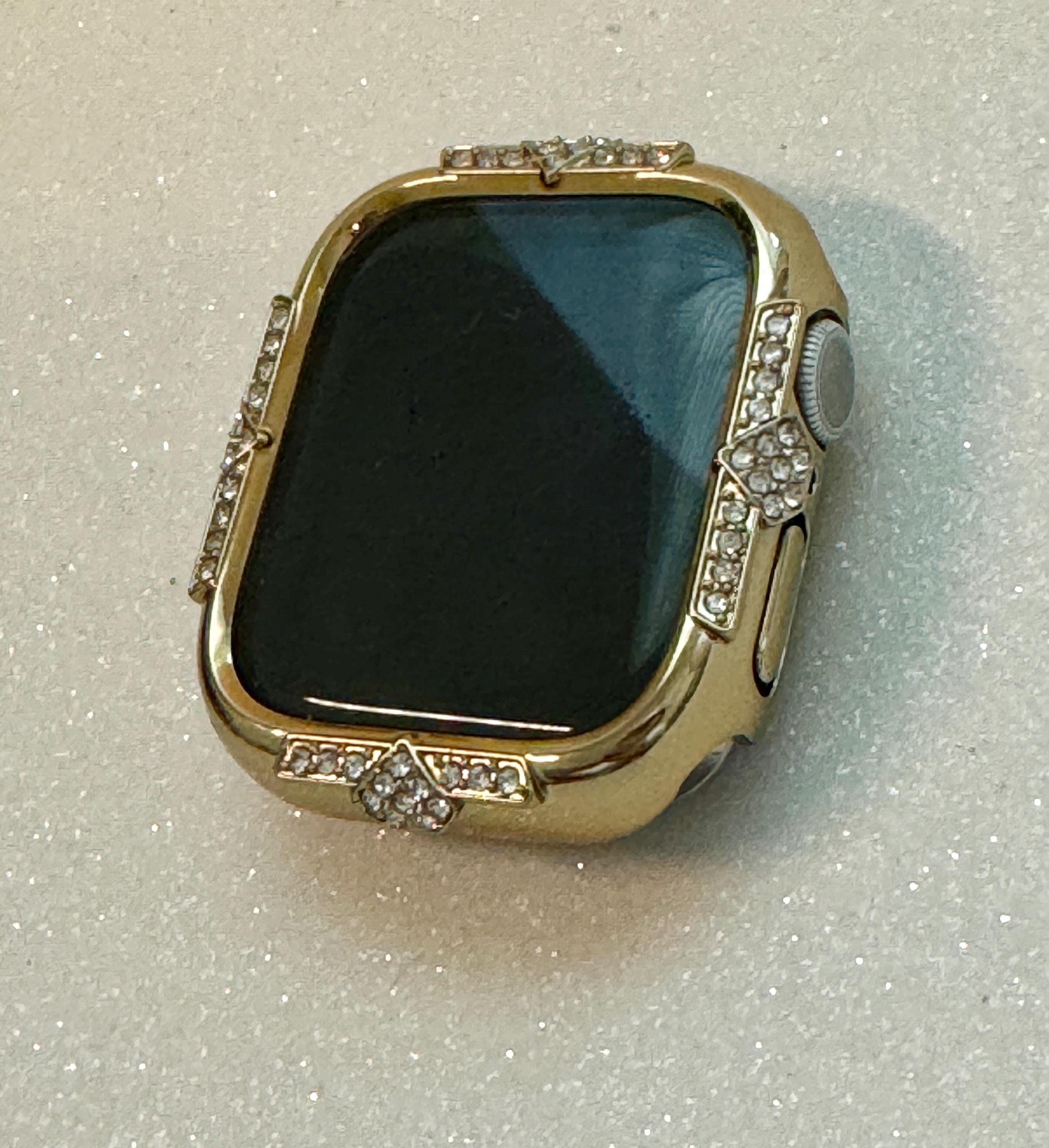 Gold Apple Watch Band Womens Bracelet 41mm 45mm Swarovski Crystals & or Apple Watch Case Crystal 40mm 44mm Cover Screen Protector Bling