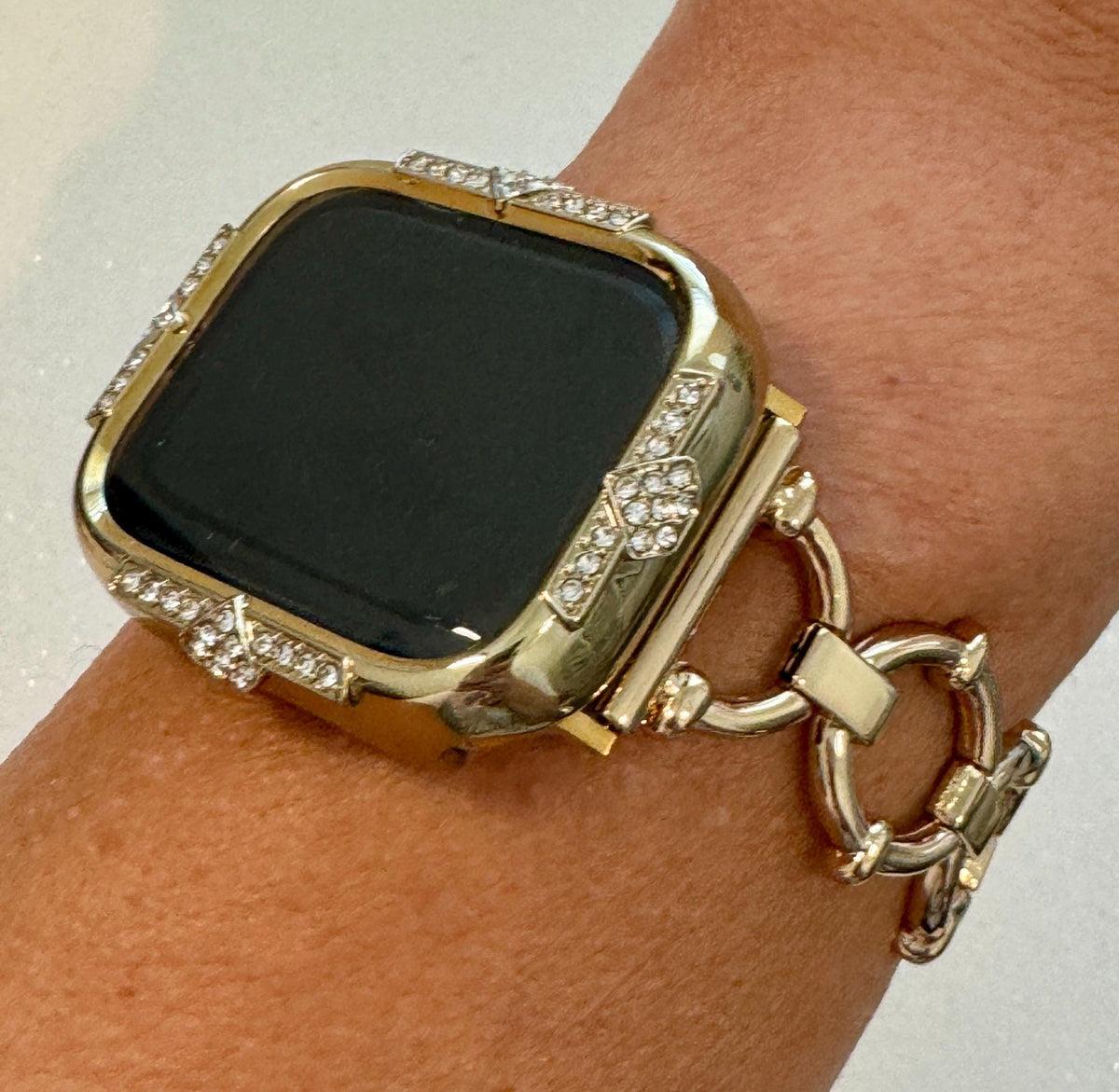 Minimalist 14K Gold Apple Watch Band Womens Bracelet 41mm 45mm & or Apple Watch Case Swarovski Crystals 40mm 44mm Screen Protector Bling