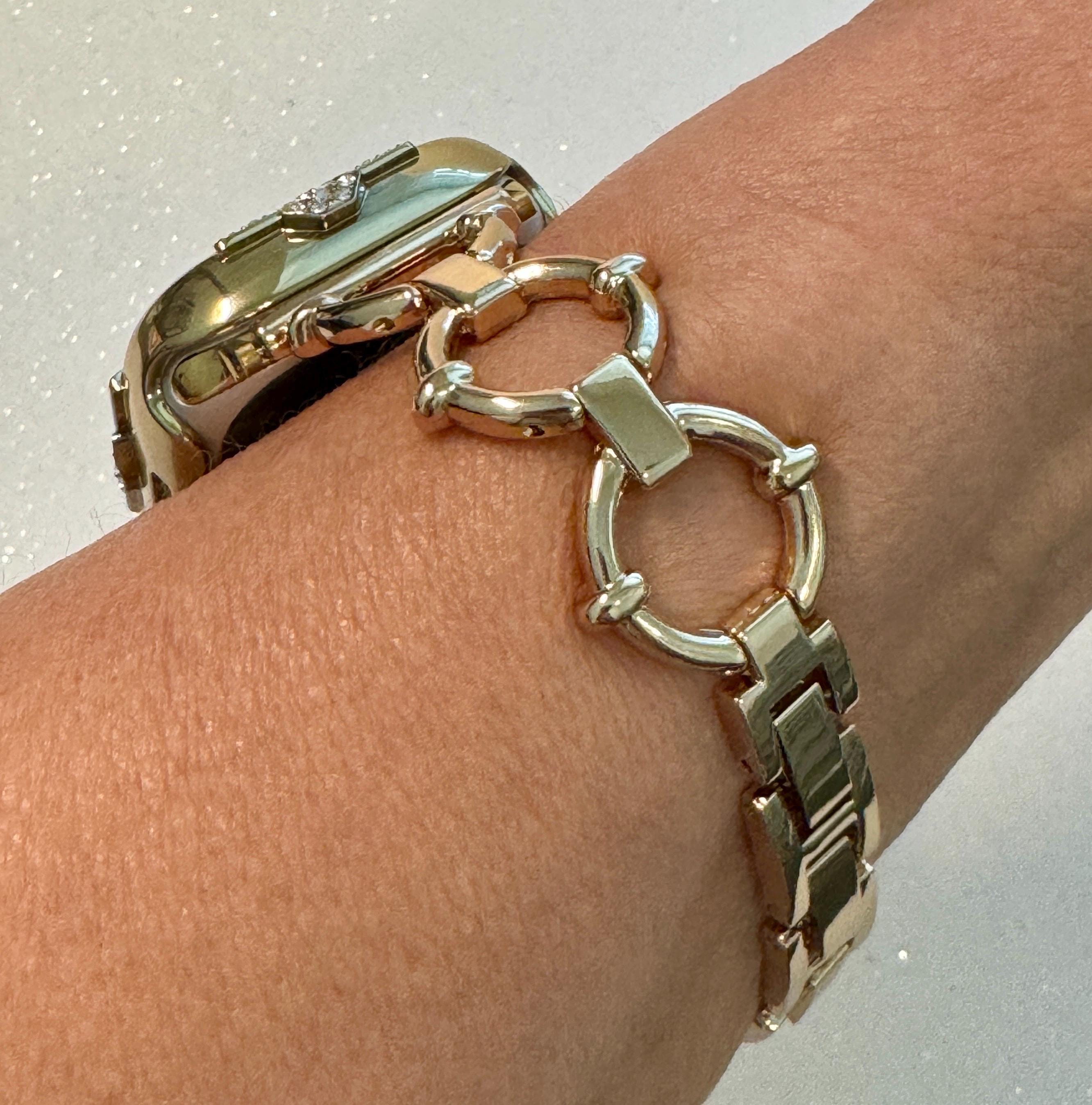 Minimalist 14K Gold Apple Watch Band Womens Bracelet 41mm 45mm & or Apple Watch Case Swarovski Crystals 40mm 44mm Screen Protector Bling