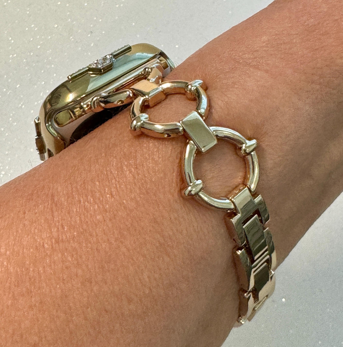 Minimalist 14K Gold Apple Watch Band Womens Bracelet 41mm 45mm & or Apple Watch Case Swarovski Crystals 40mm 44mm Screen Protector Bling