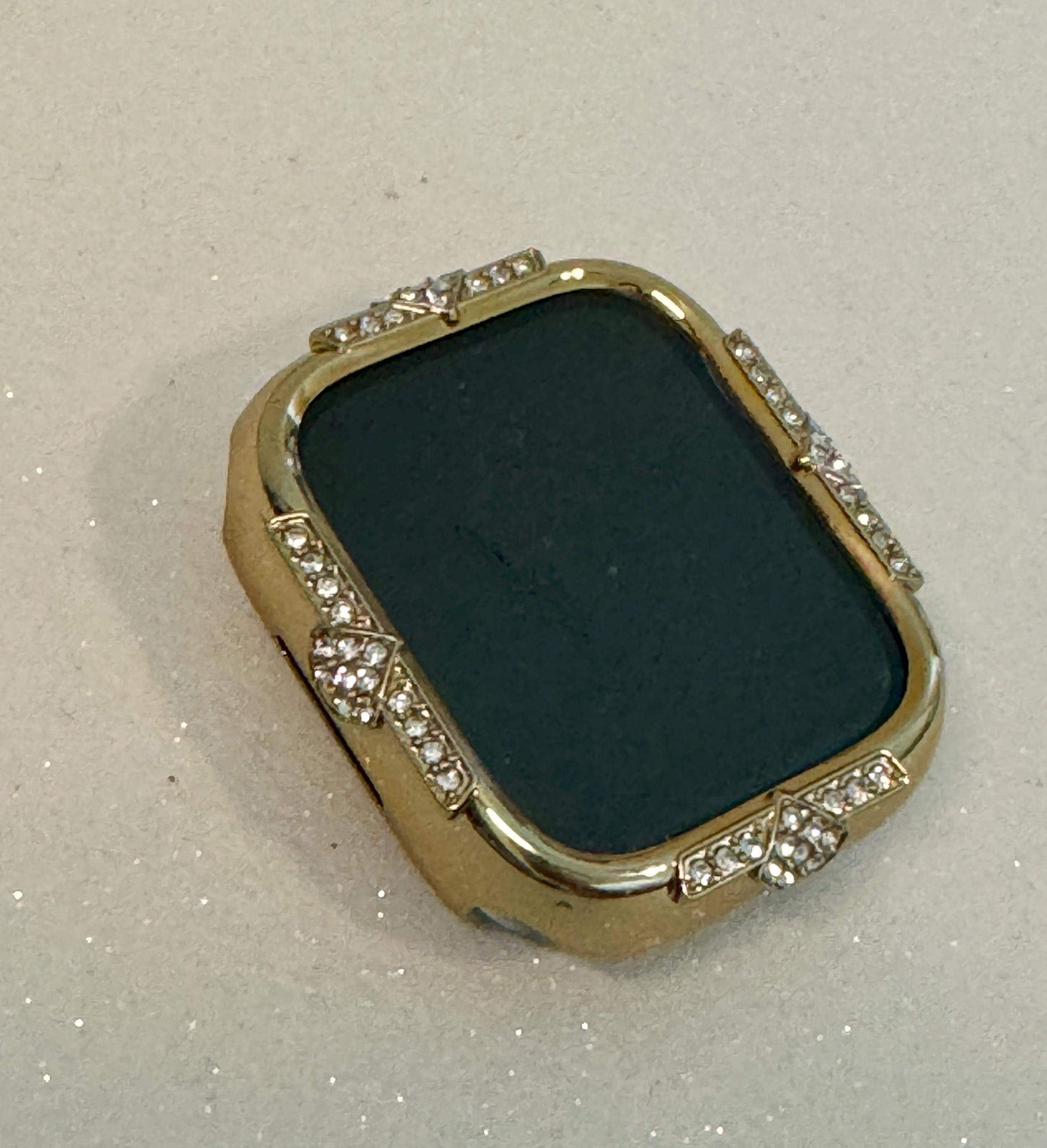 Minimalist 14K Gold Apple Watch Band Womens Bracelet 41mm 45mm & or Apple Watch Case Swarovski Crystals 40mm 44mm Screen Protector Bling