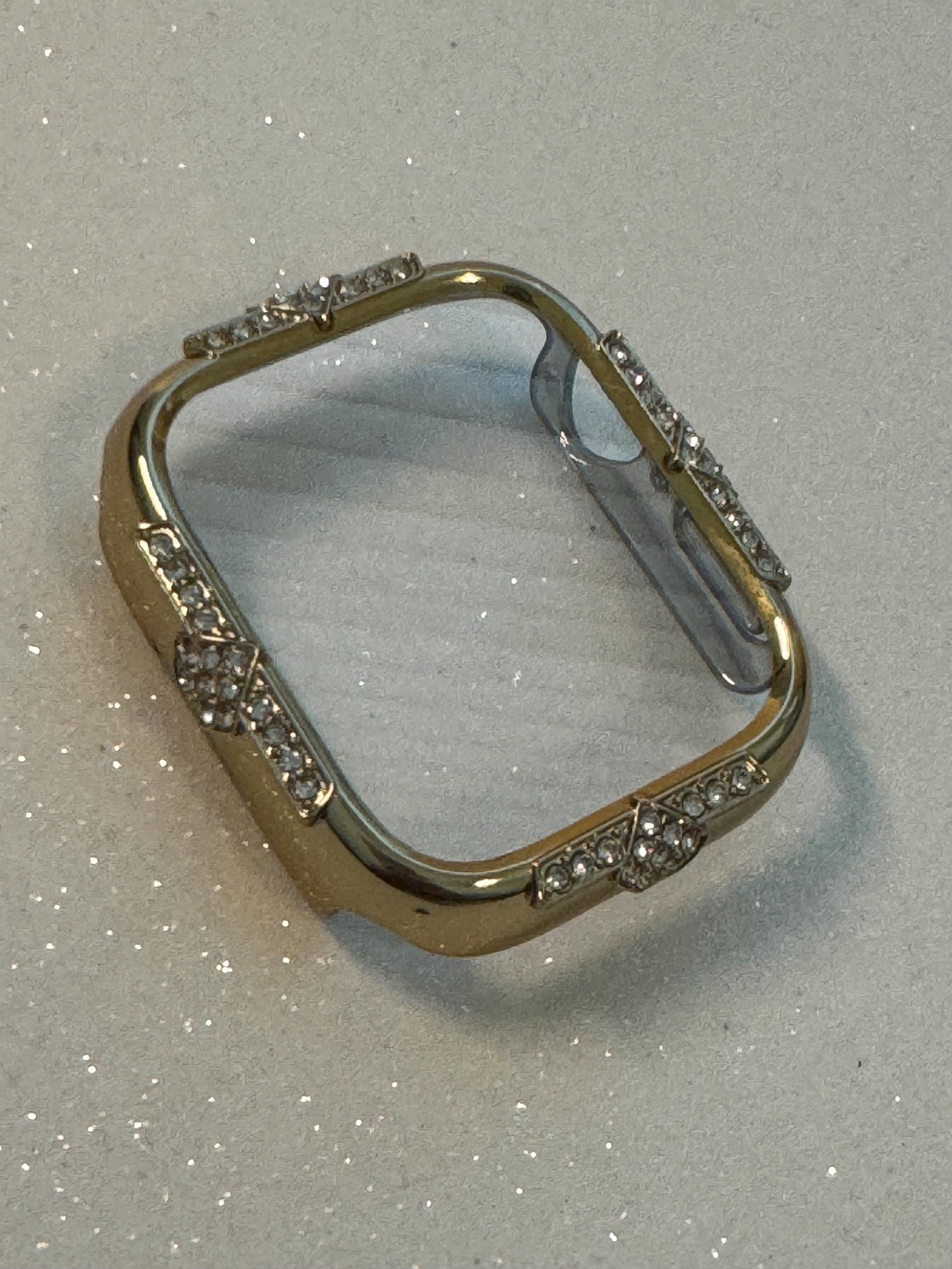 Minimalist 14K Gold Apple Watch Band Womens Bracelet 41mm 45mm & or Apple Watch Case Swarovski Crystals 40mm 44mm Screen Protector Bling