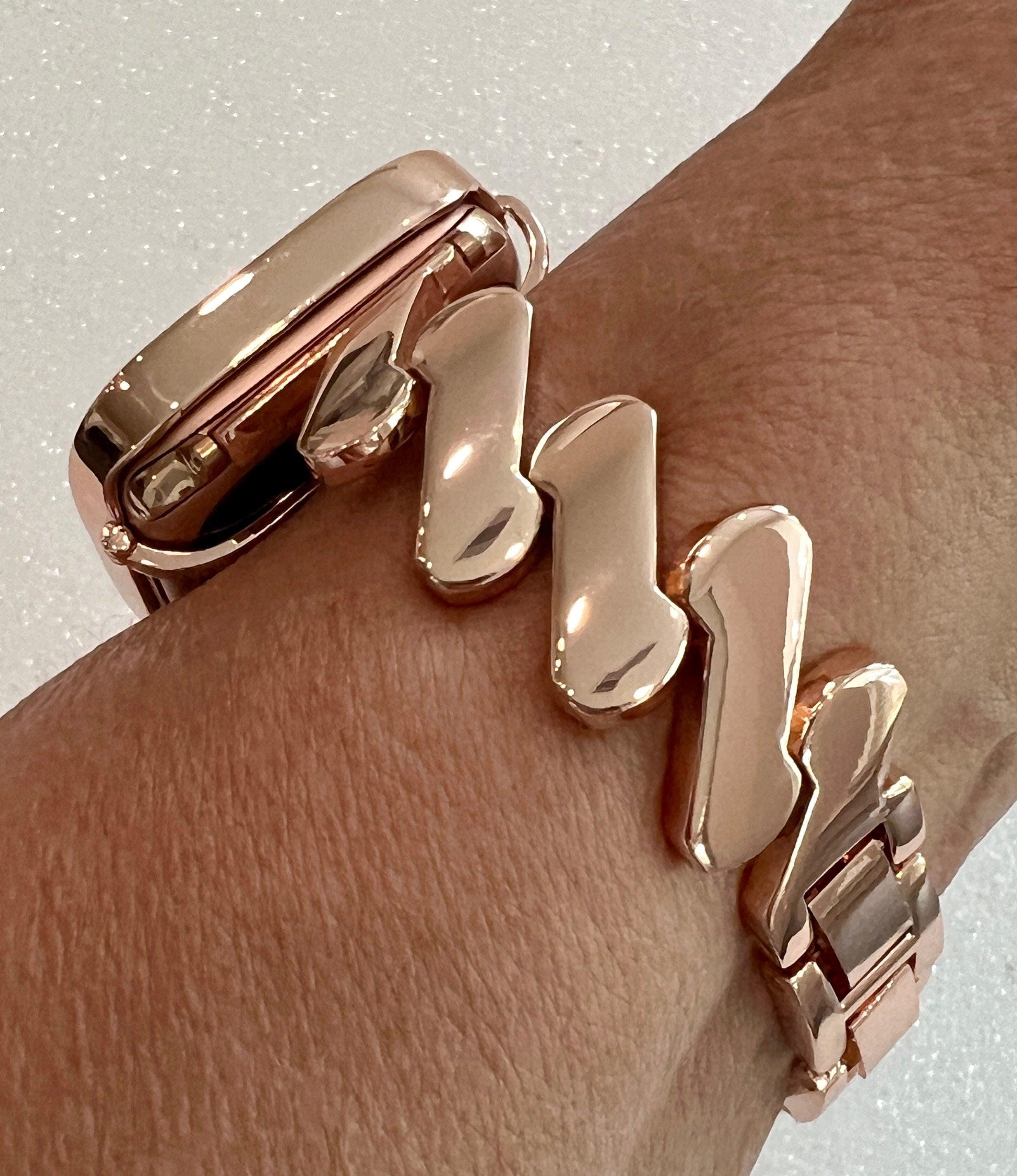 Luxury Apple Watch Band Women Rose Gold 38mm-45mm, Iwatch Phone band Bracelet & or Apple Watch Case Baguette Lab Diamond Bezel Minimalist