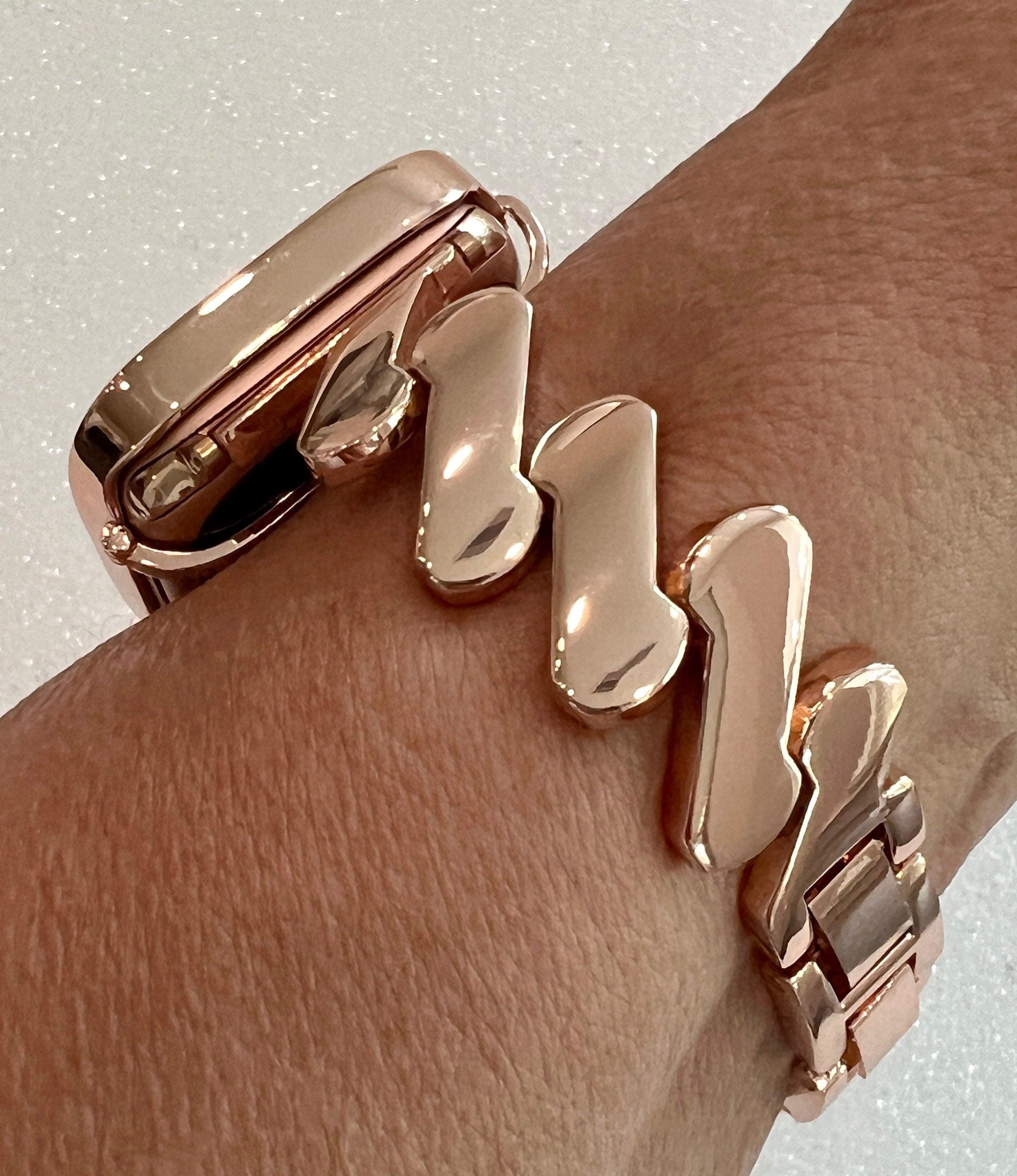 Luxury Apple Watch Band Women Rose Gold 38mm-45mm, Iwatch Phone band Bracelet & or Apple Watch Case Baguette Lab Diamond Bezel Minimalist