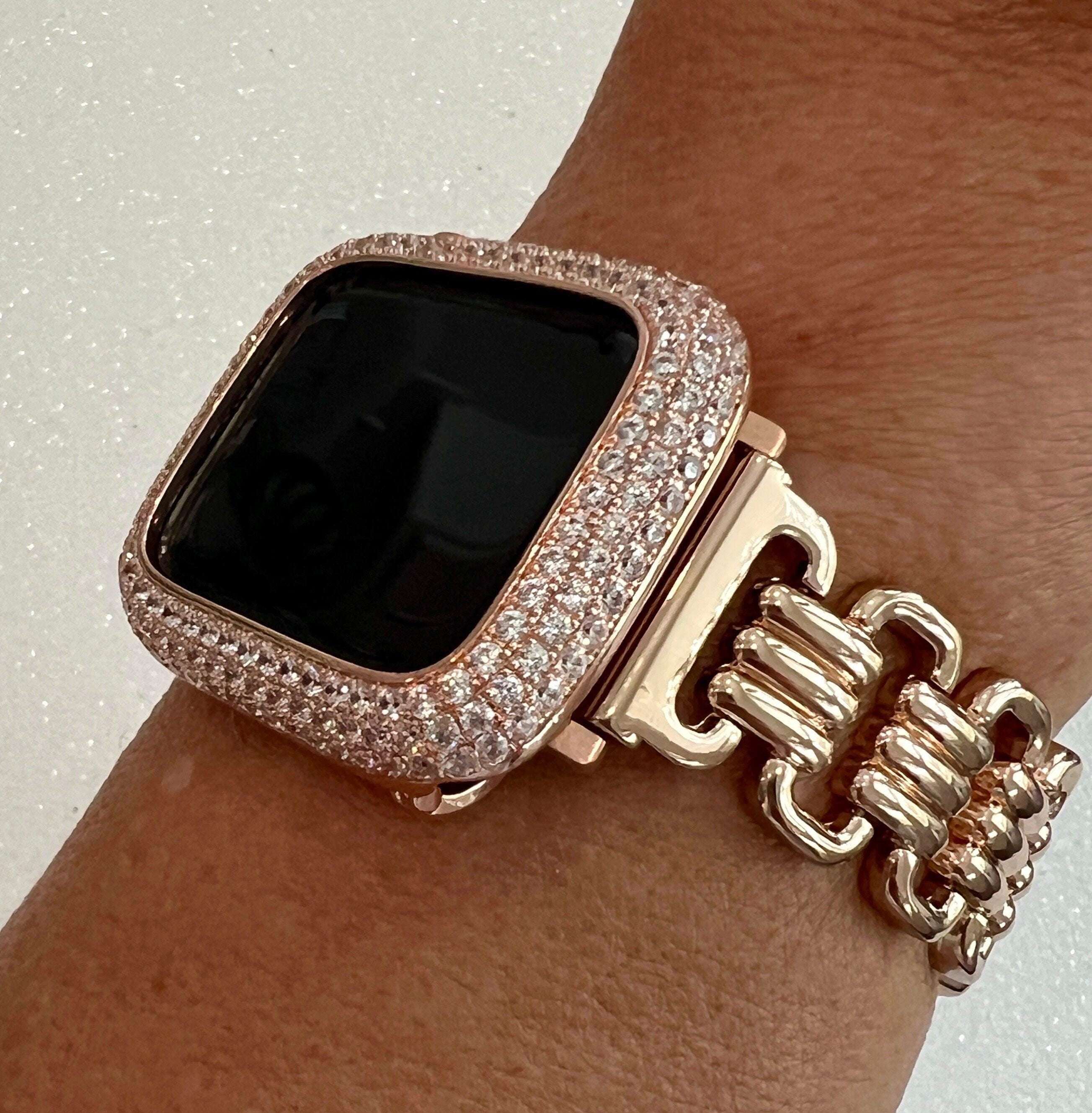 Rose Gold Designer Apple Watch Band Link Bracelet, Iphone Watch Band & or Apple Watch Case Lab Diamonds Bezel Iwatch Phone Cover Minimalist