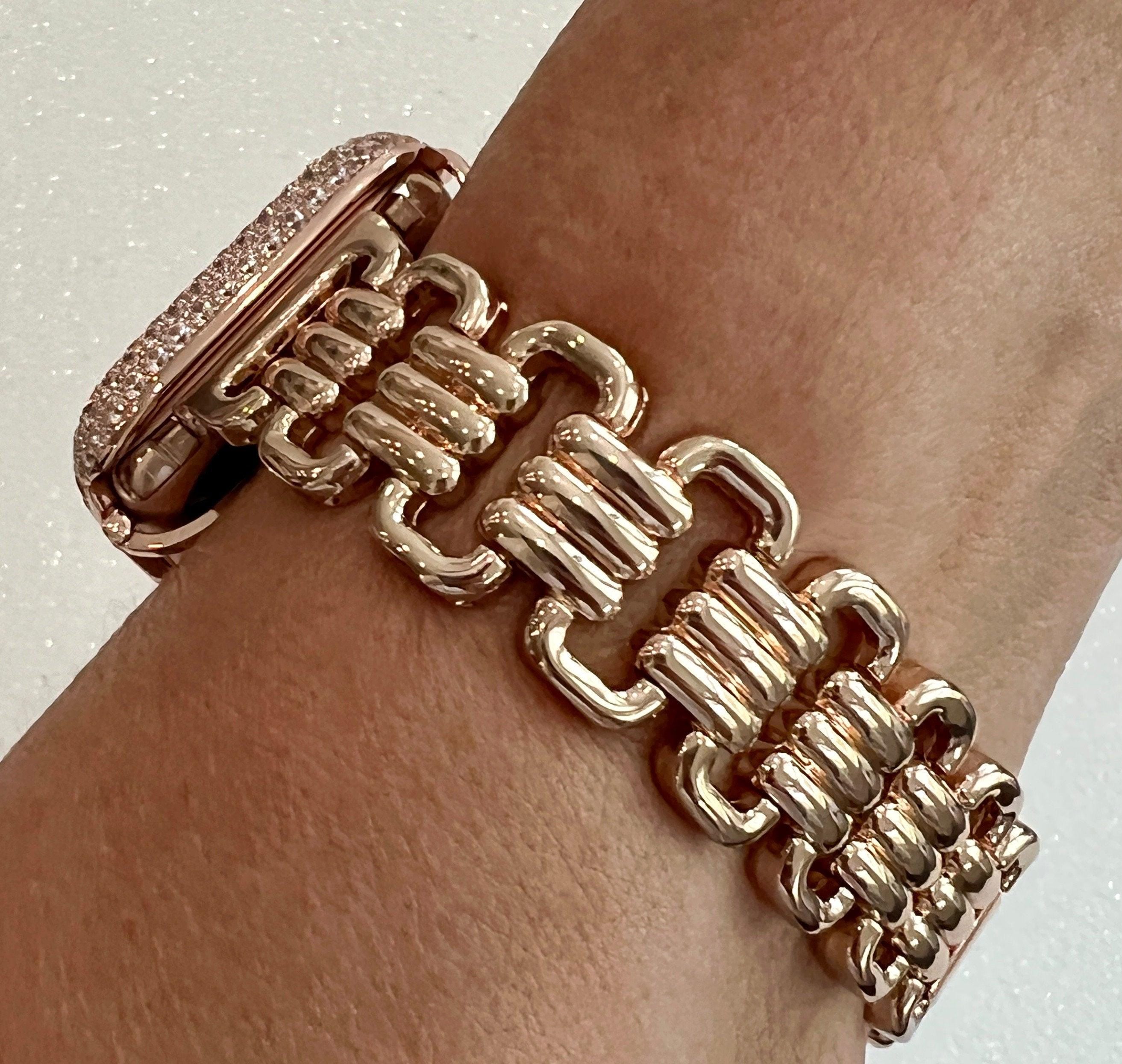 Rose Gold Designer Apple Watch Band Link Bracelet, Iphone Watch Band & or Apple Watch Case Lab Diamonds Bezel Iwatch Phone Cover Minimalist