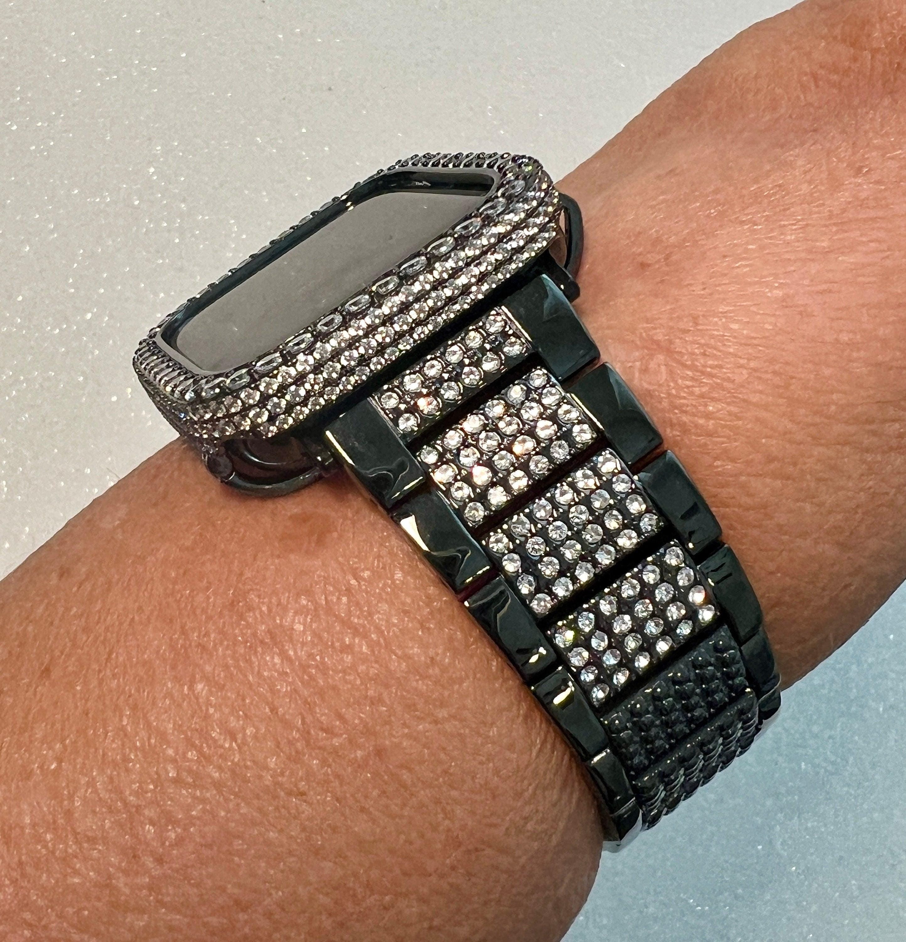 Black Apple Watch Band Crystals 41mm 45mm 49mm Ultra & or Apple Watch Case Lab Diamond Apple Watch Cover Iwatch Candy 38mm-44mm