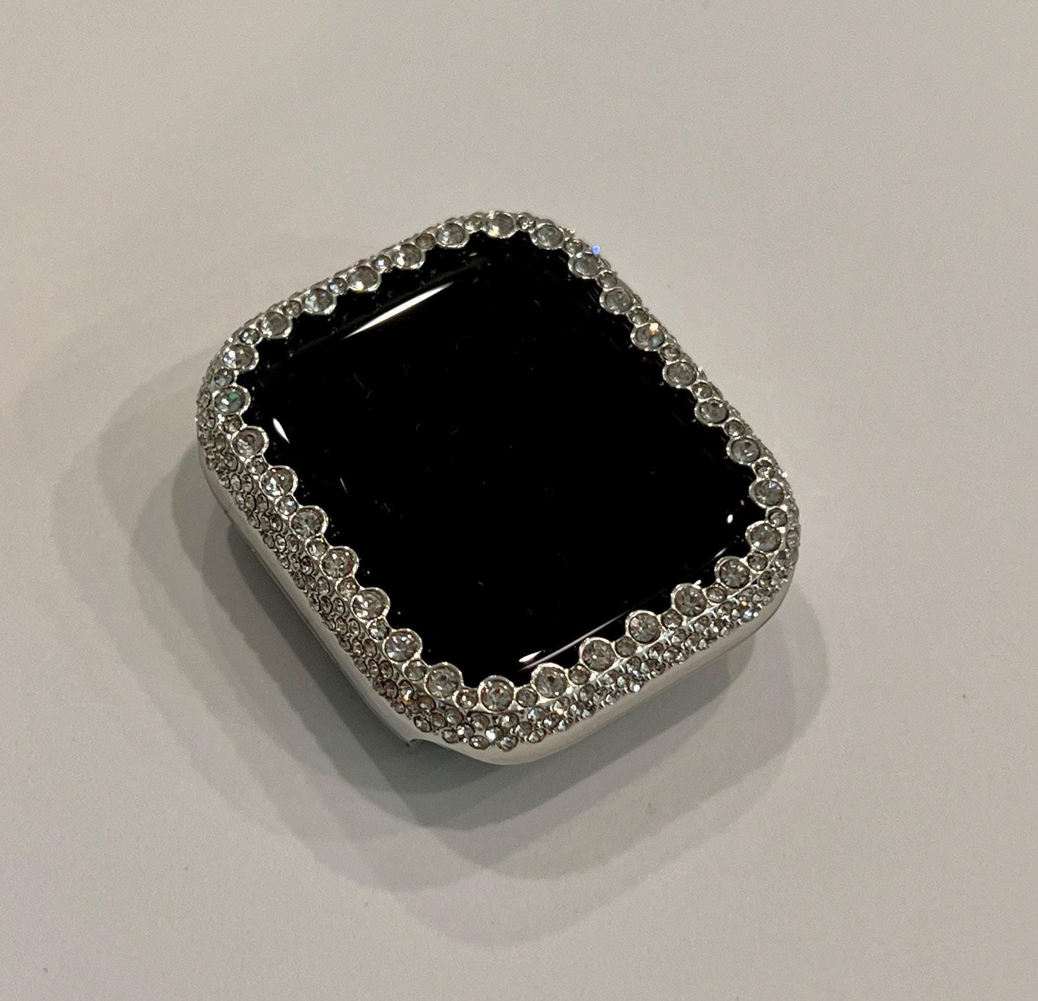 Apple Watch Band Womens Black Leather & or Apple Watch Case Swarovski Crystals Apple Watch Cover Iwatch Watch Candy Bling 38mm-45mm Series 9