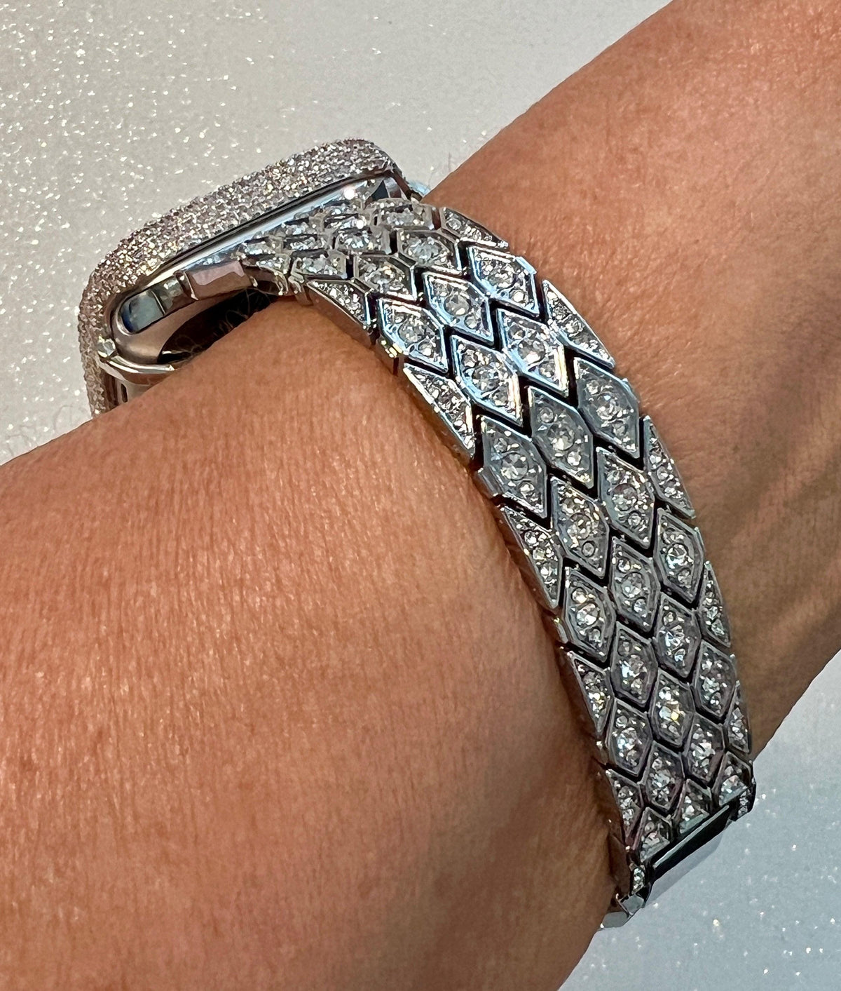 Pave Apple Watch Band Silver Swarovski Crystals 38mm-49mm Ultra & or Apple Watch Cover Lab Diamond Bezel Apple Watch Case Iphone Watch