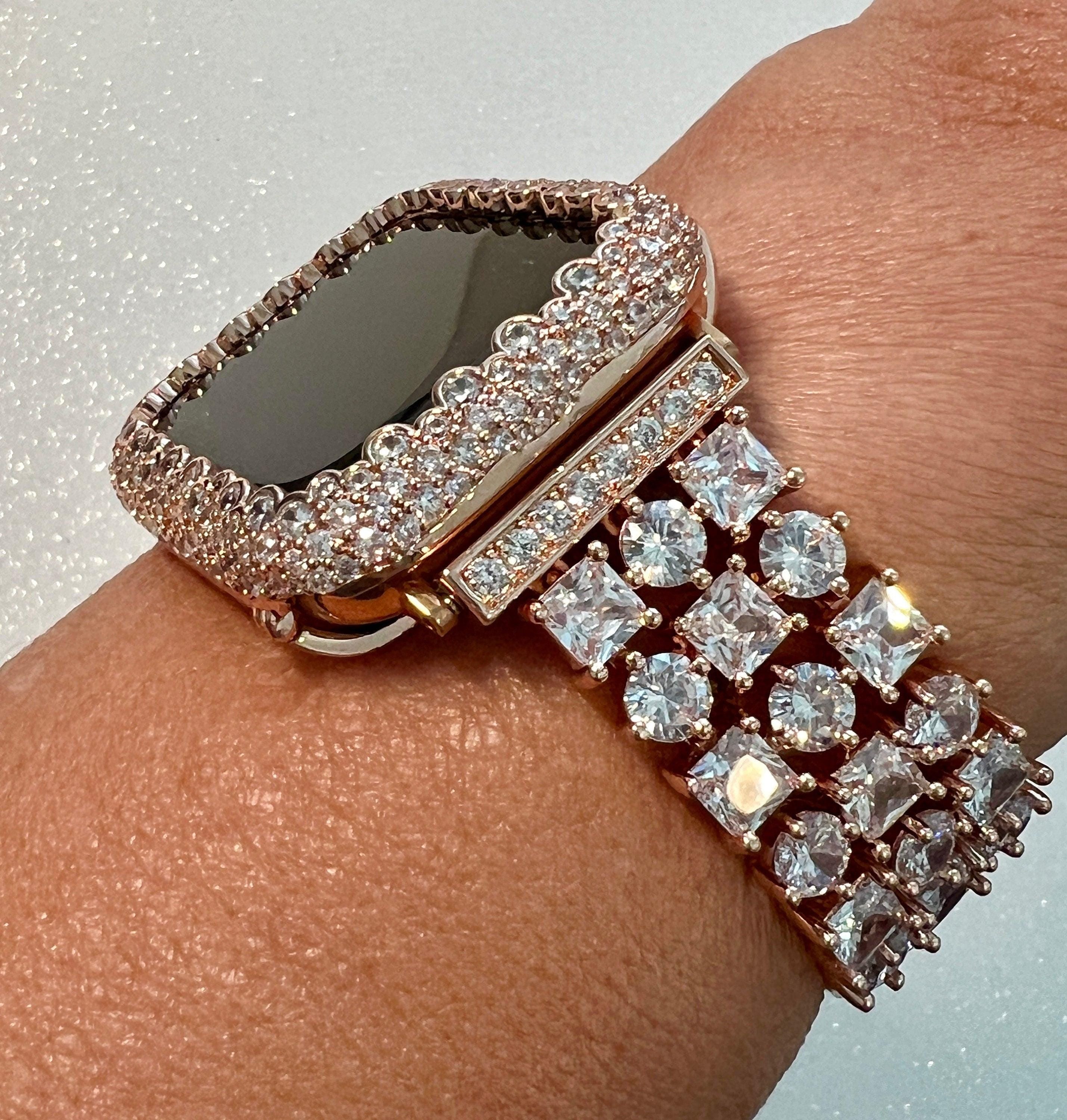 Apple Watch Band Womens Rose Gold Crystals & or Apple Watch Case Lab Diamond Bezel Apple Watch Cover Iwatch Candy Bling 38mm-49mm