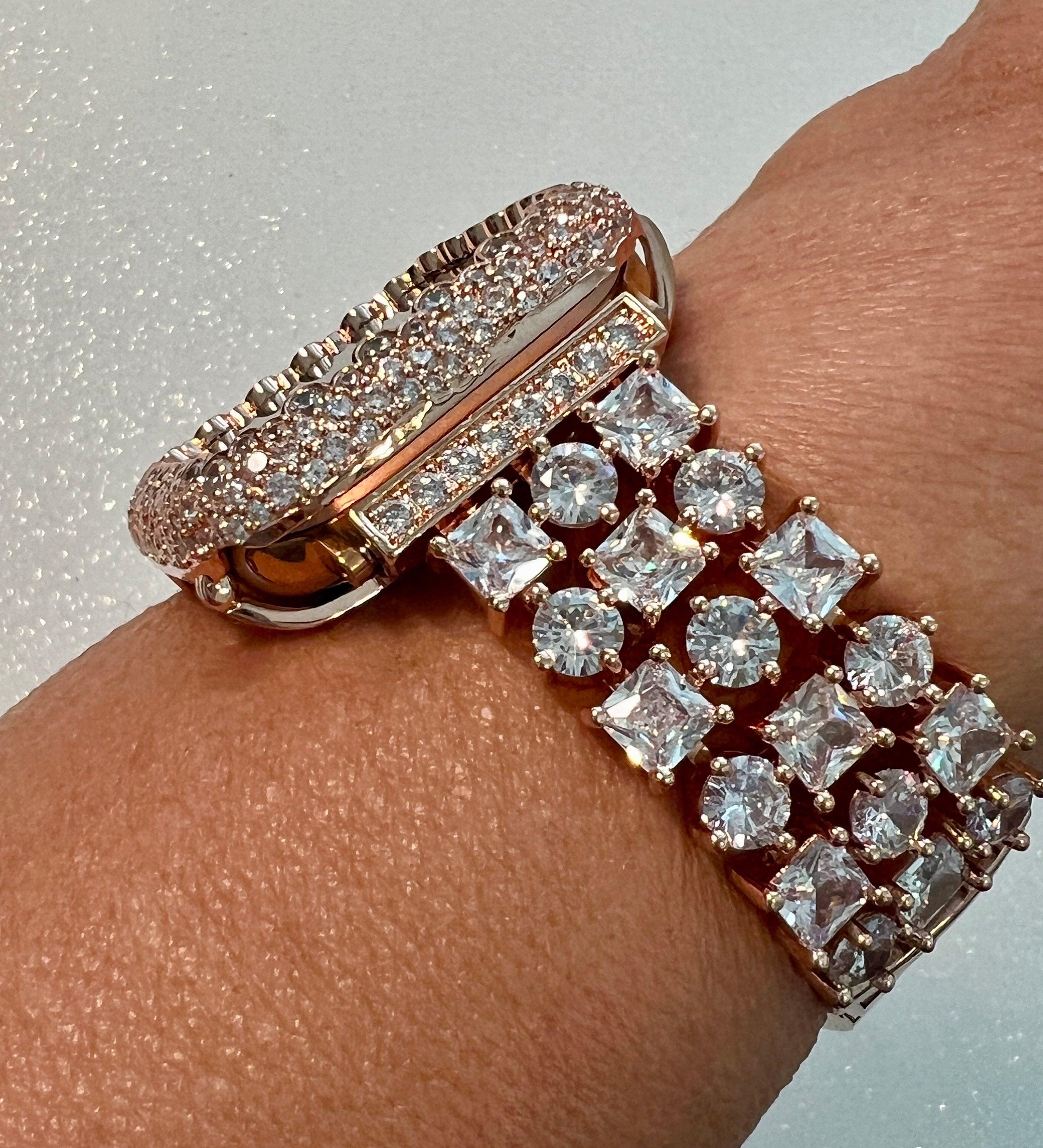 Apple Watch Band Womens Rose Gold Crystals & or Apple Watch Case Lab Diamond Bezel Apple Watch Cover Iwatch Candy Bling 38mm-49mm
