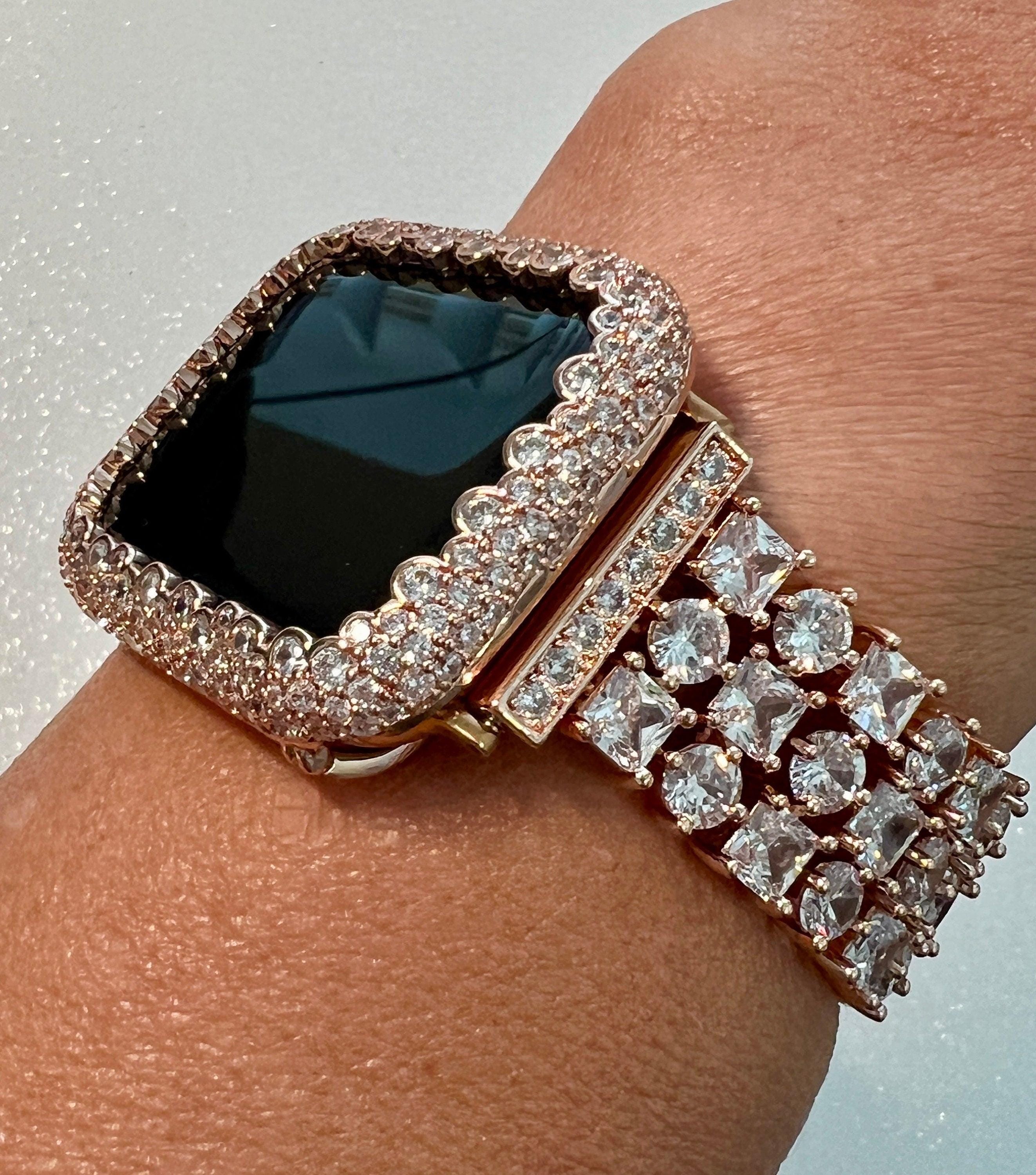 Apple Watch Band Womens Rose Gold Crystals & or Apple Watch Case Lab Diamond Bezel Apple Watch Cover Iwatch Candy Bling 38mm-49mm