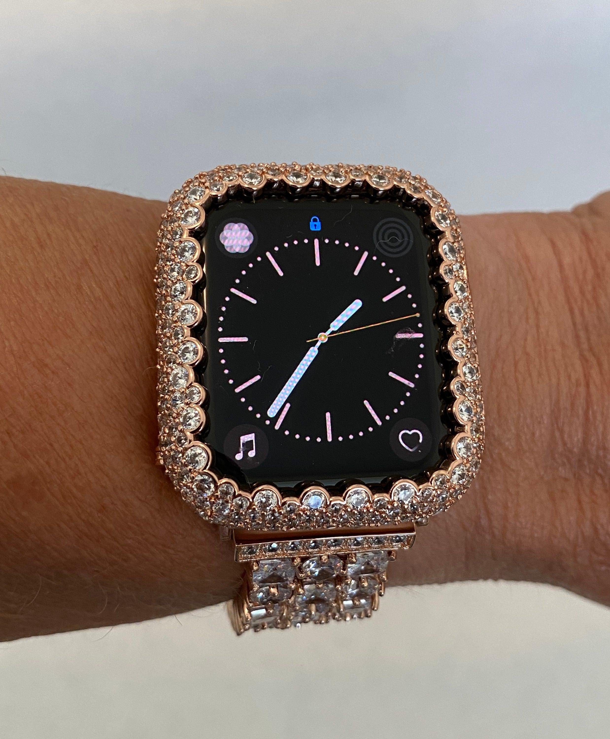 Apple Watch Band Womens Rose Gold Crystals & or Apple Watch Case Lab Diamond Bezel Apple Watch Cover Iwatch Candy Bling 38mm-49mm