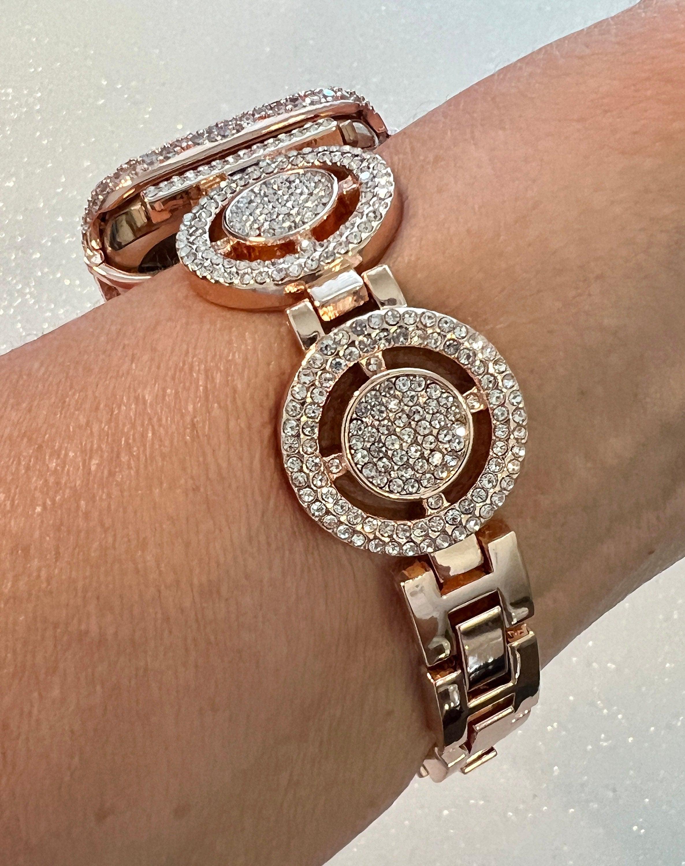 Rose Gold Apple Watch Band Women Swarovski Crystal Pave 38-49mm & or Apple Watch Case Lab Diamond Bezel Apple Watch Cover Iwatch Candy Bling