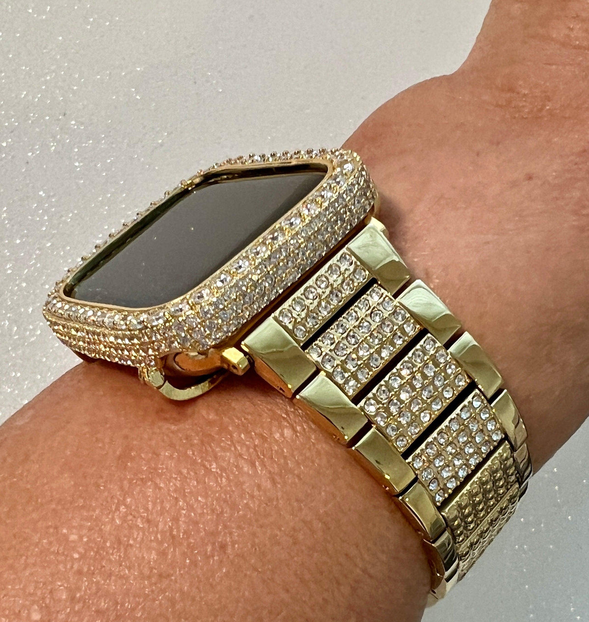 Mens Apple Watch Band Womens Gold 41mm 45mm 49mm Ultra & or Apple Watch Case Lab Diamond Bezel Iwatch Cover for Apple Watch Face 38mm-49mm