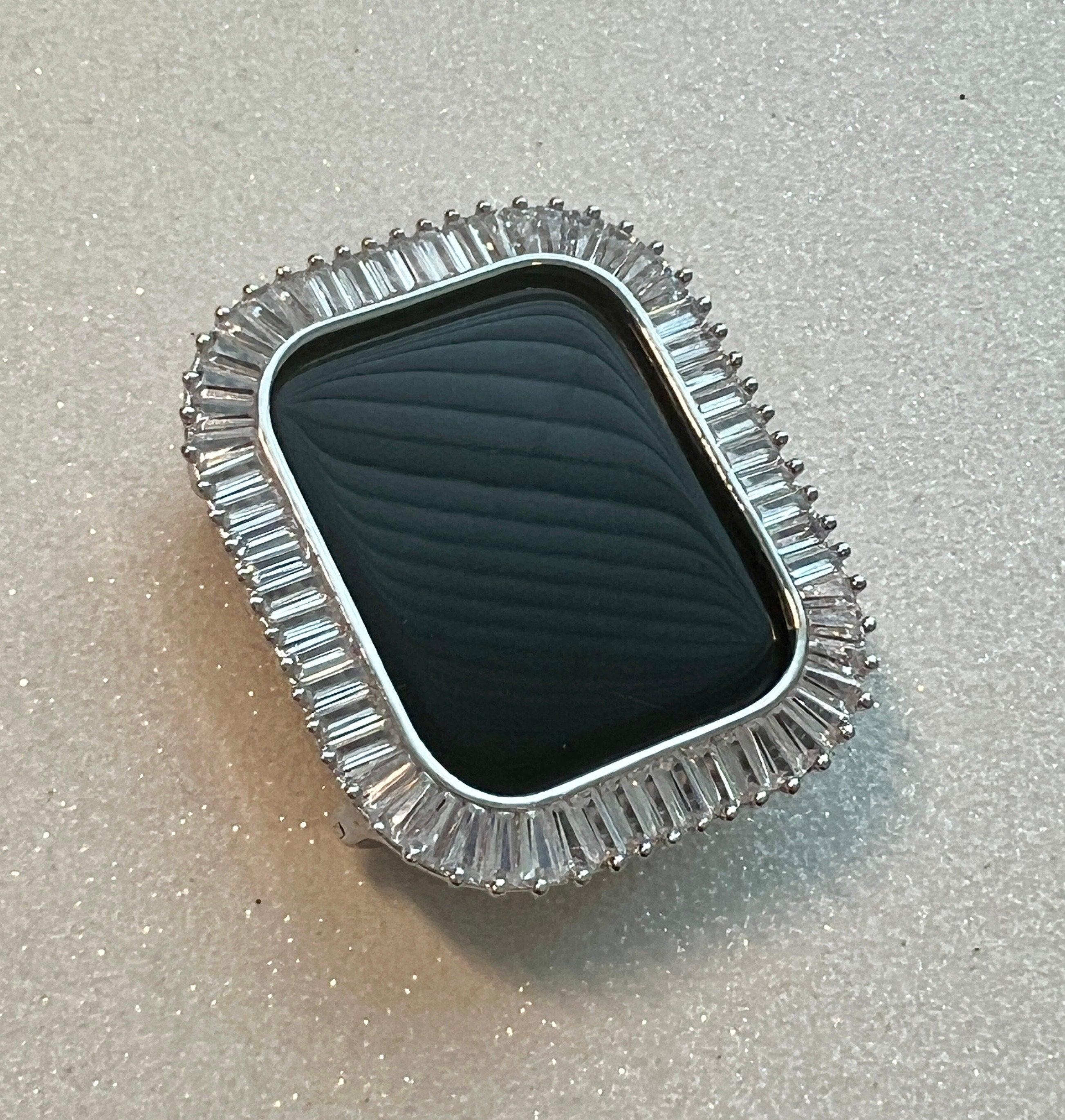 Series 9 Apple Watch Case 41mm 45mm Large Baguettes Lab Diamond Bezel Silver Apple Watch Cover Series 7/8/9 Iwatch Candy Protective Bumper
