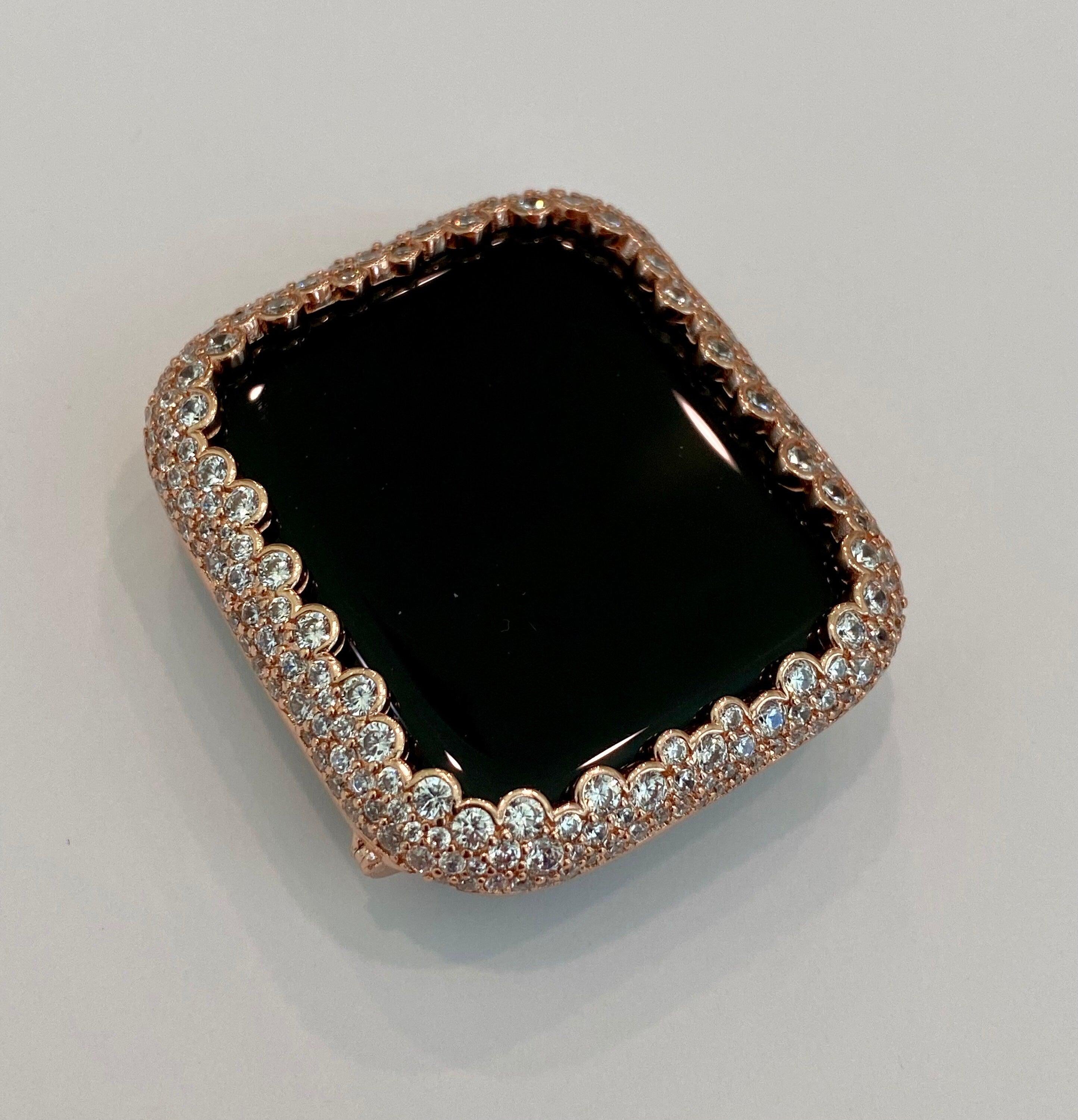 Rose Gold Apple Watch Band Women Four Row Beaded Bracelet 38mm-49mm Ultra& or Apple Watch Case Lab Diamond Bezel Cover Gift Iwatch Case