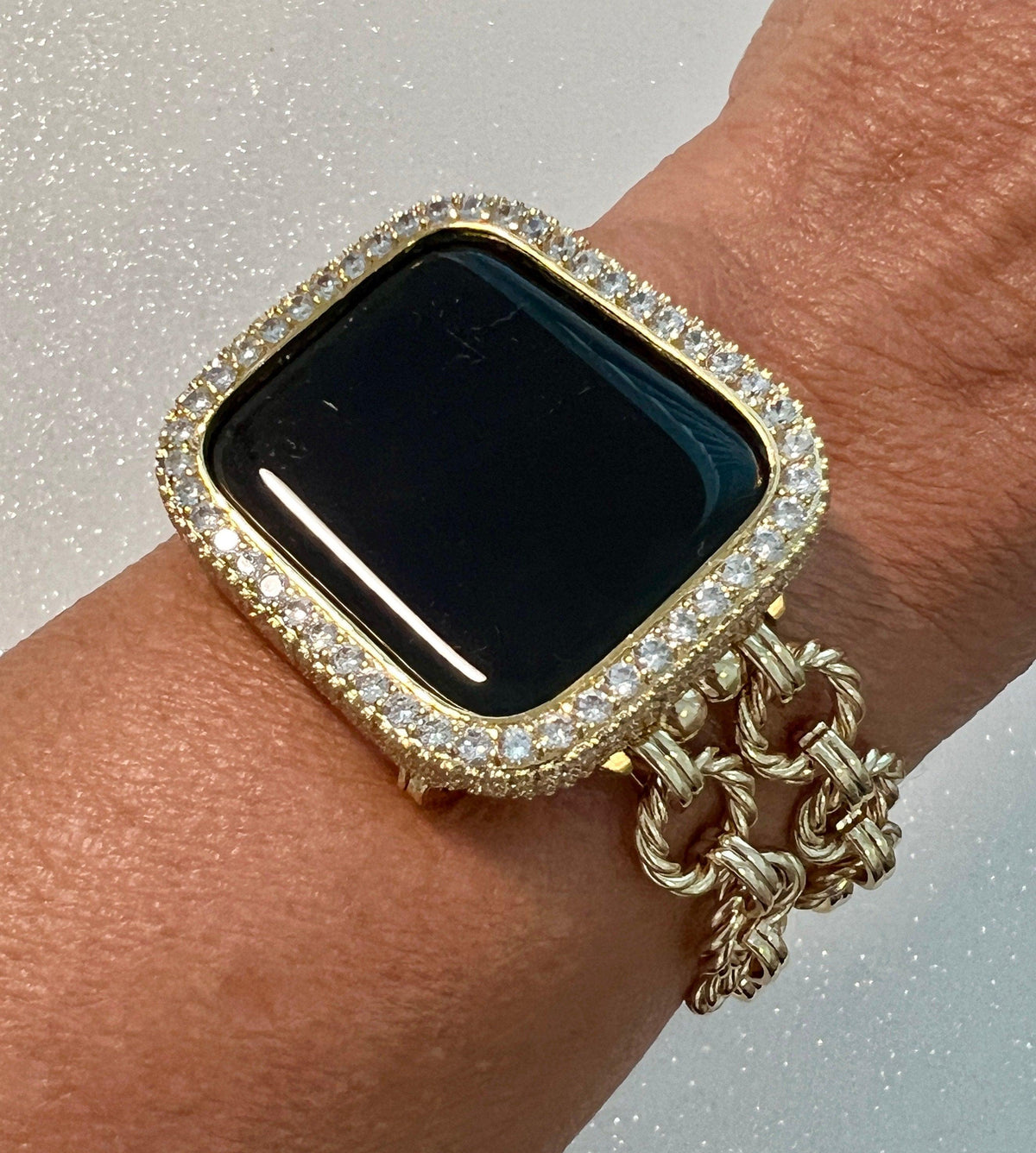 Gold Chain Apple Watch Band, Iphone Watch Bracelet & or Apple Watch Case Lab Diamond Bezel Iwatch Cover 39mm-49mm Ultra Series 2-9 SE
