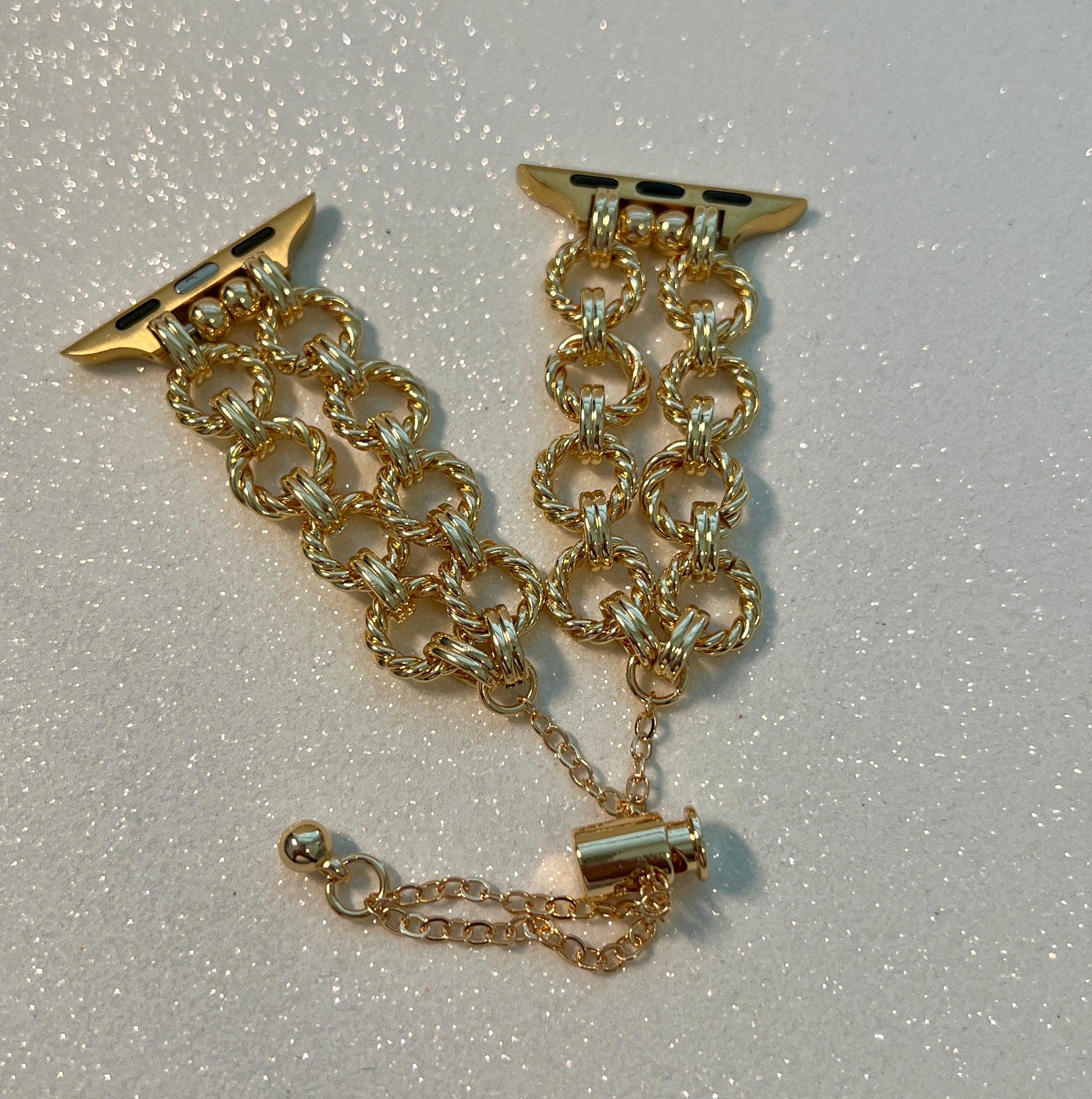 Gold Chain Apple Watch Band, Iphone Watch Bracelet & or Apple Watch Case Lab Diamond Bezel Iwatch Cover 39mm-49mm Ultra Series 2-9 SE