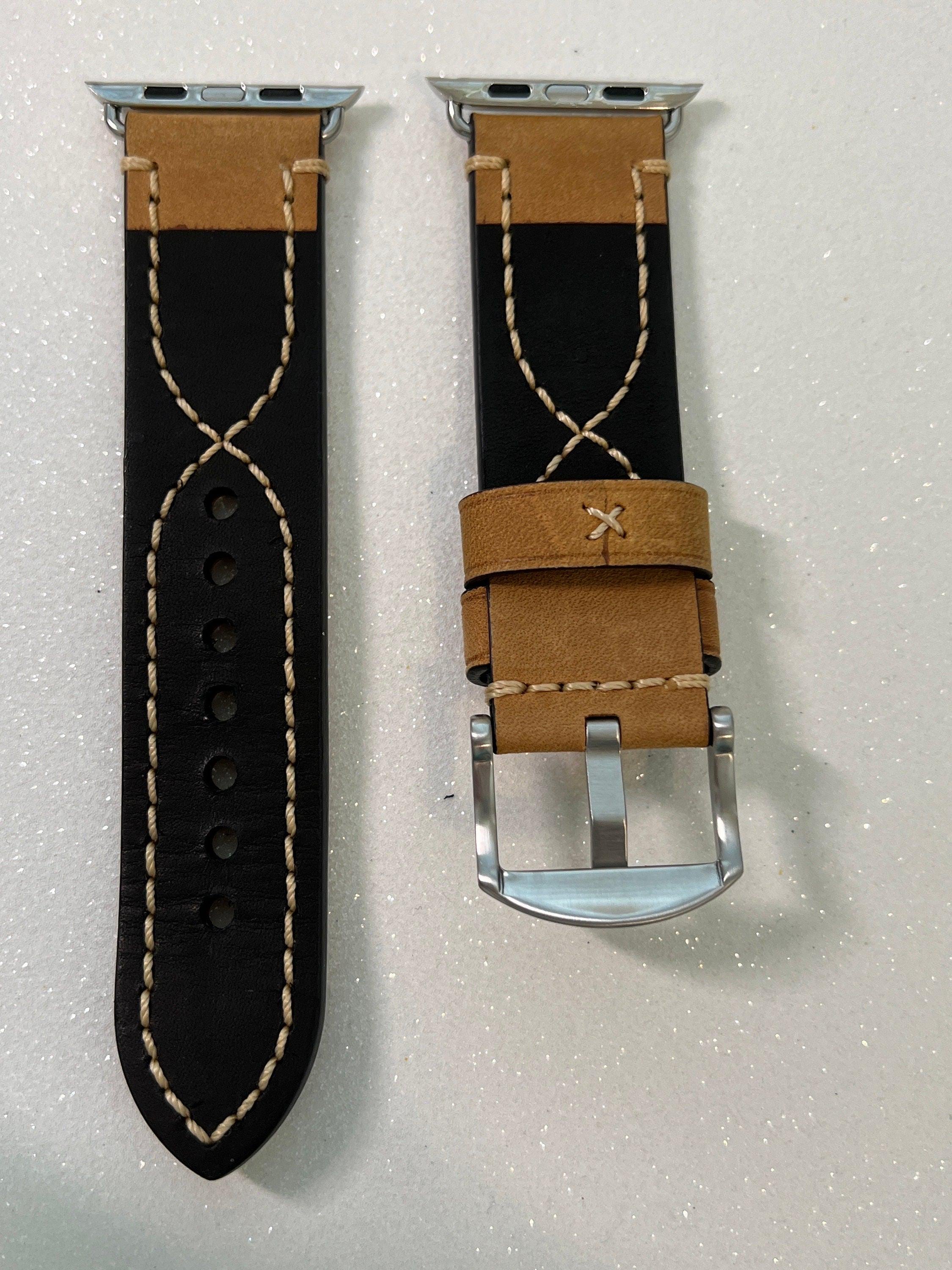 Series 10 Bold Tan Hand Stitched Leather Apple Watch Band 49mm Ultra Rugged Brown Wide Apple Watch Straps Iwatch Candy 42mm 44mm 46mm