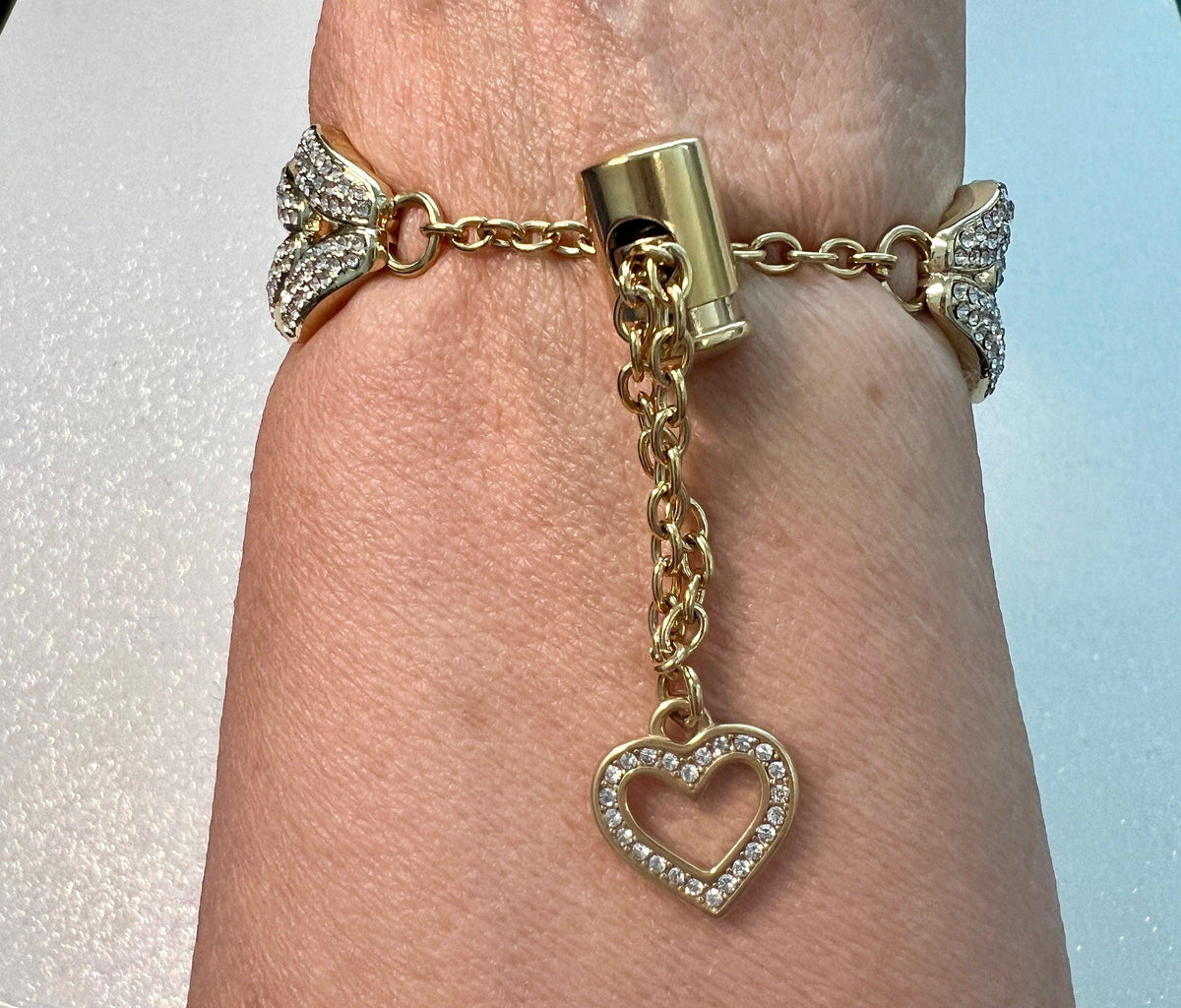 Designer Apple Watch Band Woman Gold Crystal Heart Charm & or Apple Watch Case Lab Diamond Bezel 38mm-49mm Apple Watch Cover