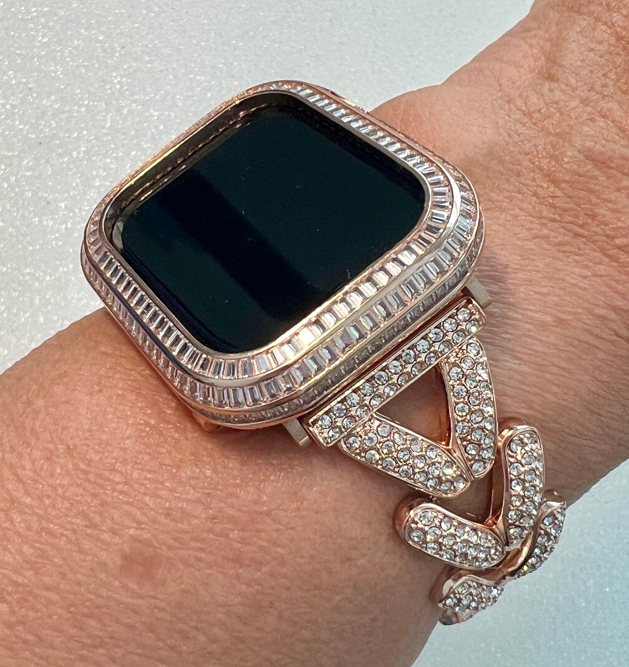 Heart Dangle Apple Watch Band Woman Rose Gold Crystal Heart Charm & or Apple Watch Case Baguette Crystals Apple Watch Cover