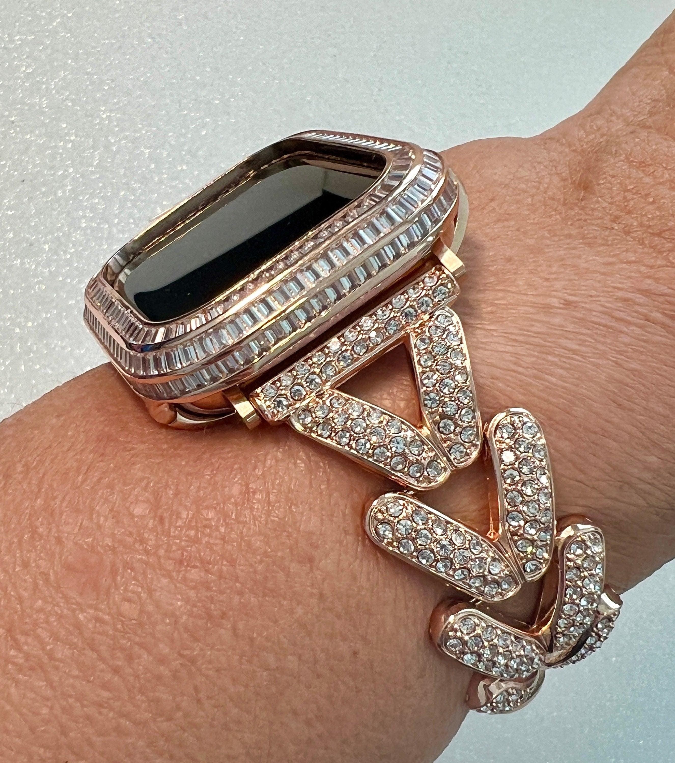 Heart Dangle Apple Watch Band Woman Rose Gold Crystal Heart Charm & or Apple Watch Case Baguette Crystals Apple Watch Cover