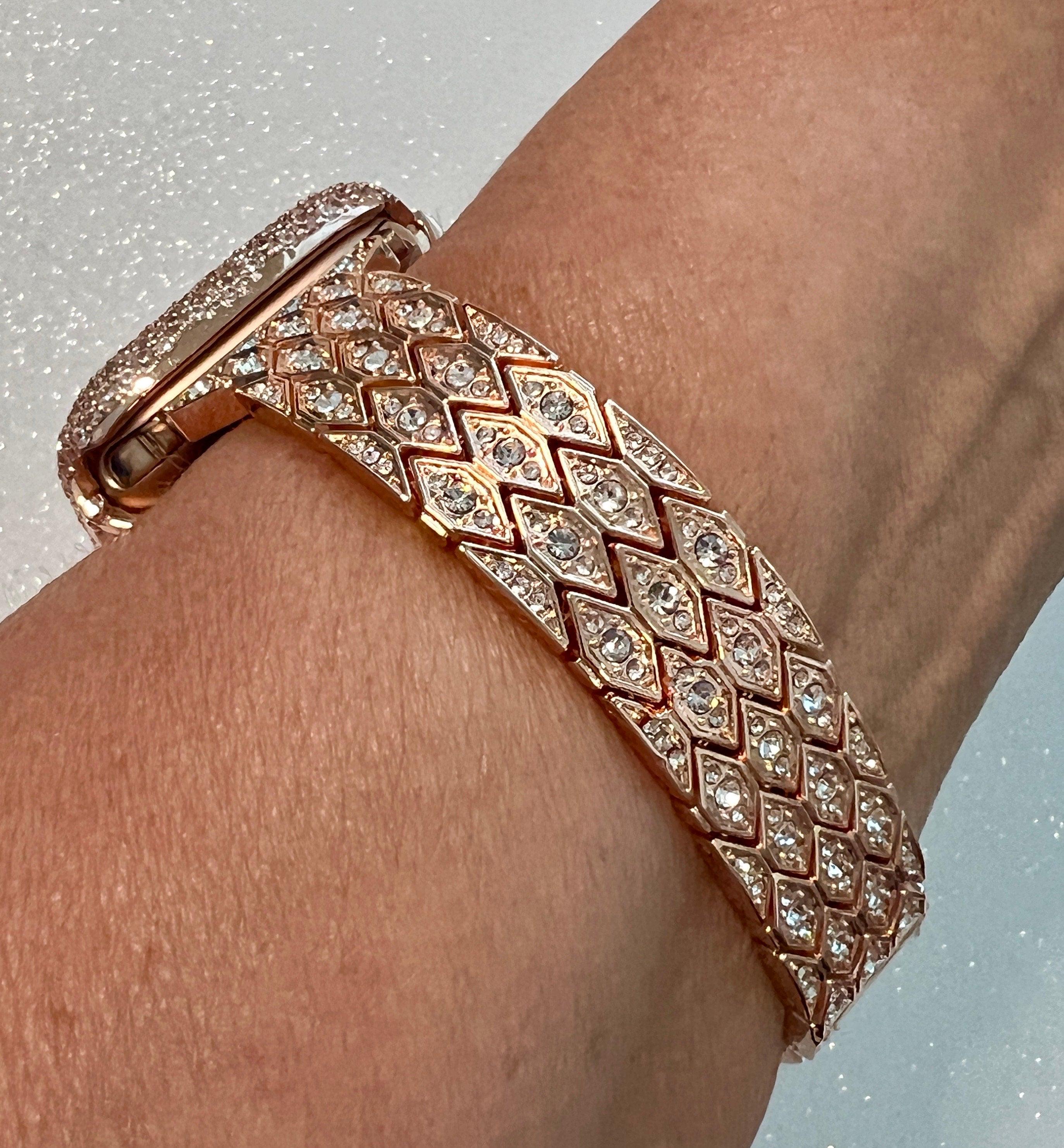 Pave Apple Watch Band Womens Rose Gold Crystals 38mm-49mm & or Apple Watch Cover Lab Diamond Bezel Apple Watch Case for Iphone Watch Bling