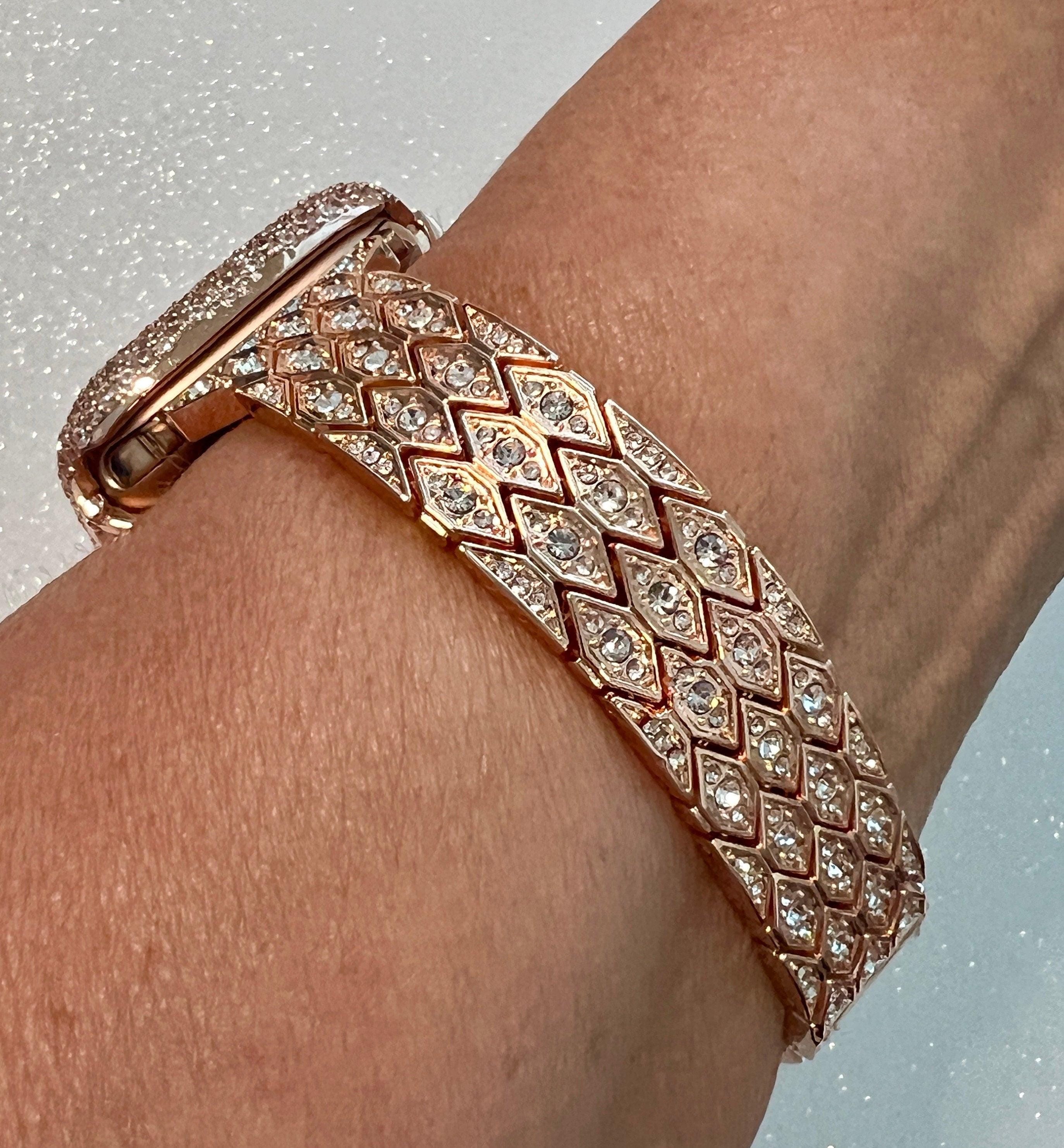 Pave Apple Watch Band Womens Rose Gold Crystals 38mm-49mm & or Apple Watch Cover Lab Diamond Bezel Apple Watch Case for Iphone Watch Bling