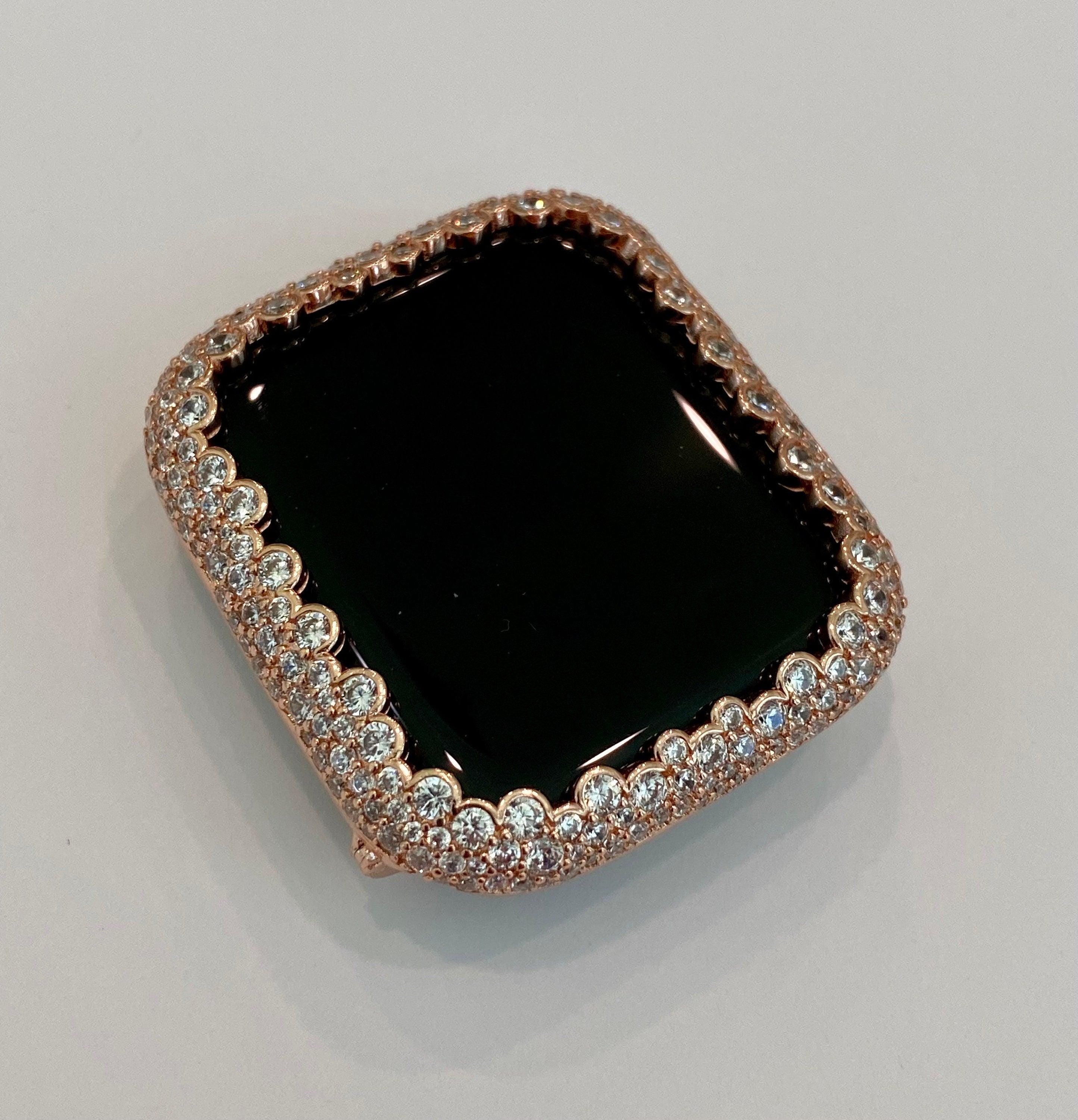 Pave Apple Watch Band Womens Rose Gold Crystals 38mm-49mm & or Apple Watch Cover Lab Diamond Bezel Apple Watch Case for Iphone Watch Bling