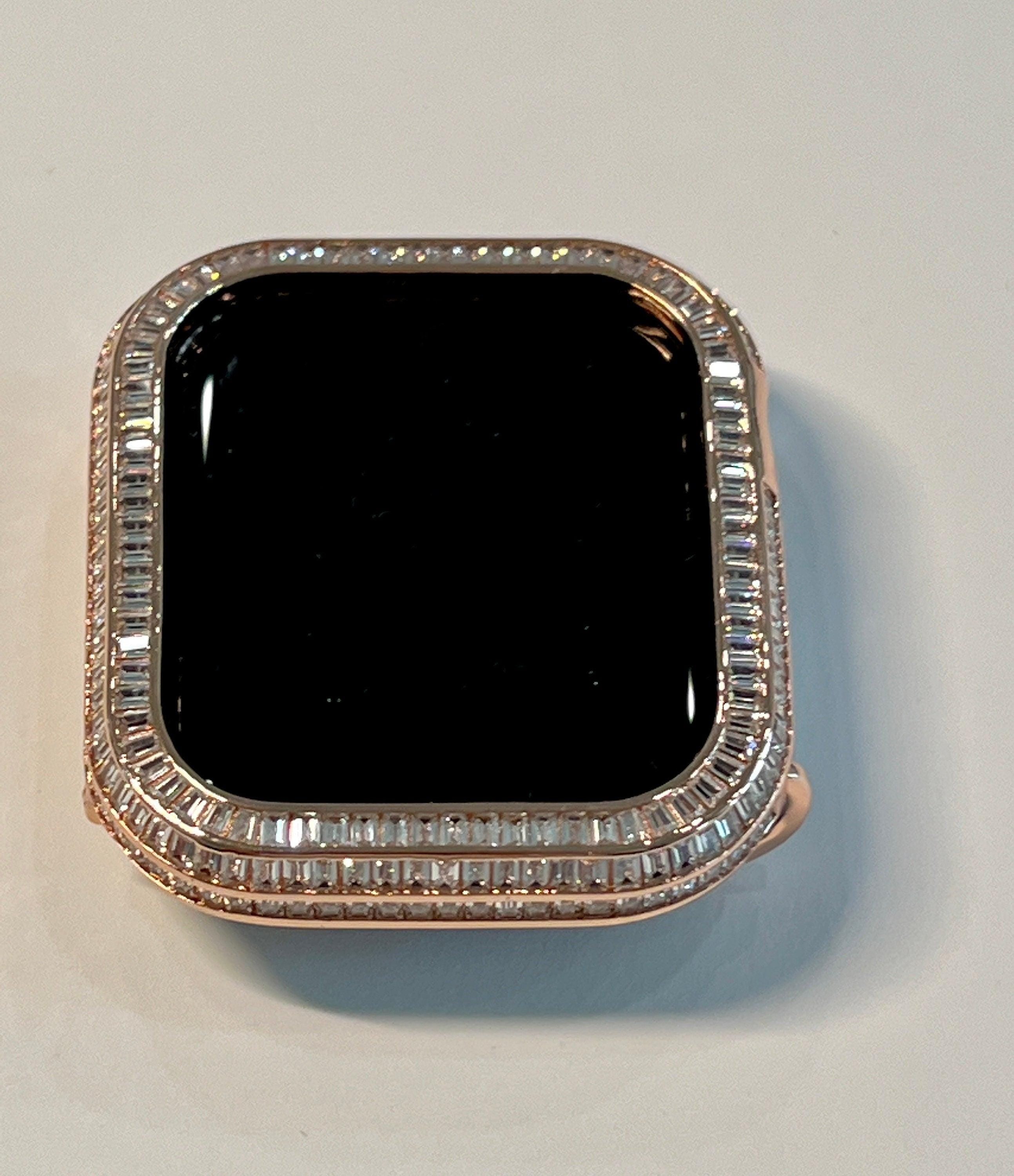 Minimalist Rose Gold Apple Watch Band Womens Bracelet, Iwatch Phone band & or Apple Watch Case Baguette Lab Diamond Bezel Iwatch Cover Gift