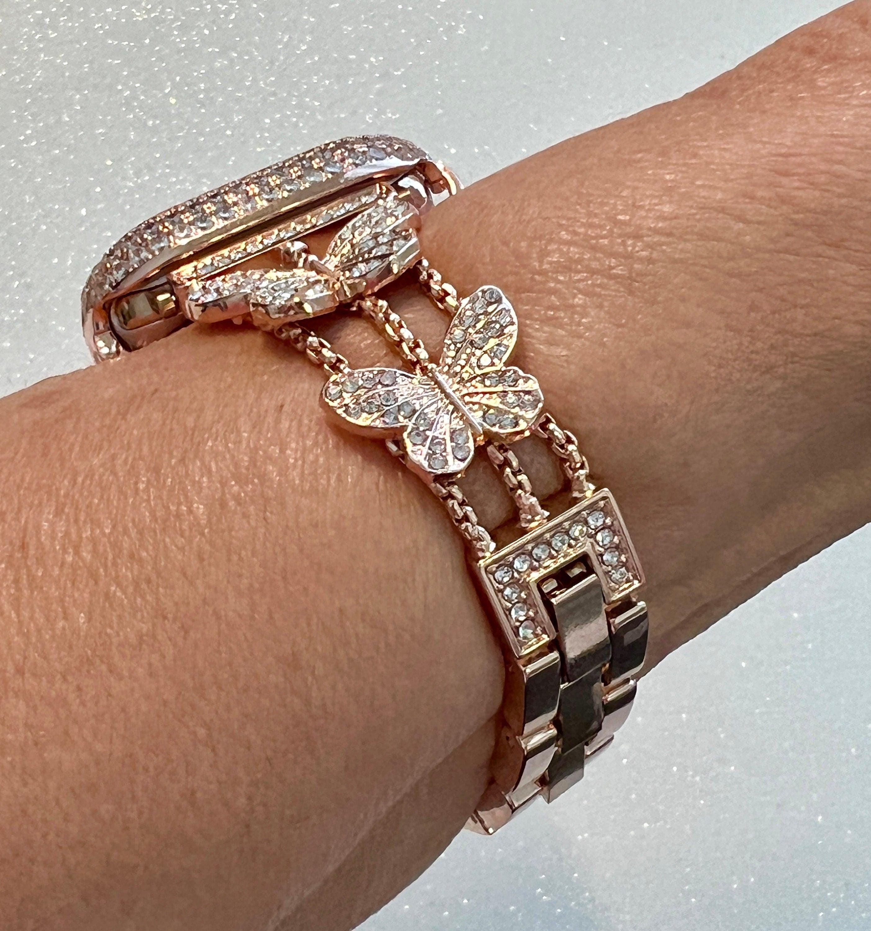 Butterfly Apple Watch Band 49mm Woman Rose Gold Swarovski Crystals & or Apple Watch Case Pave Lab Diamond Bezel Apple Watch Cover Bling