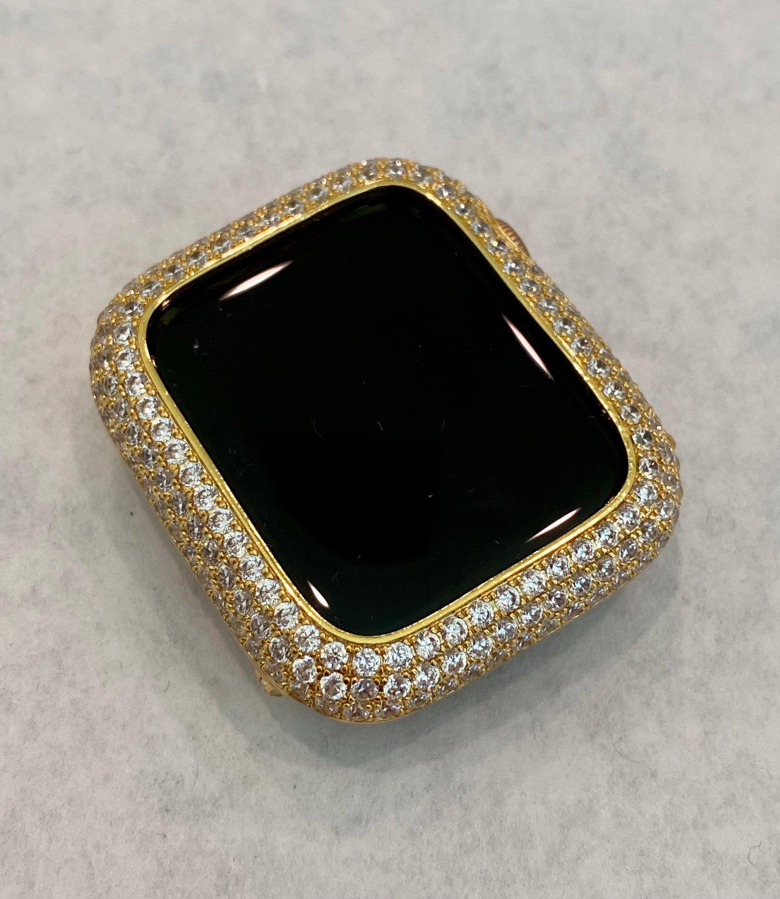 Pave Apple Watch Band 49mm Ultra Gold Swarovski Crystals 38mm-45mm & or Apple Watch Cover Lab Diamond Bezel Case Iwatch Candy Bling