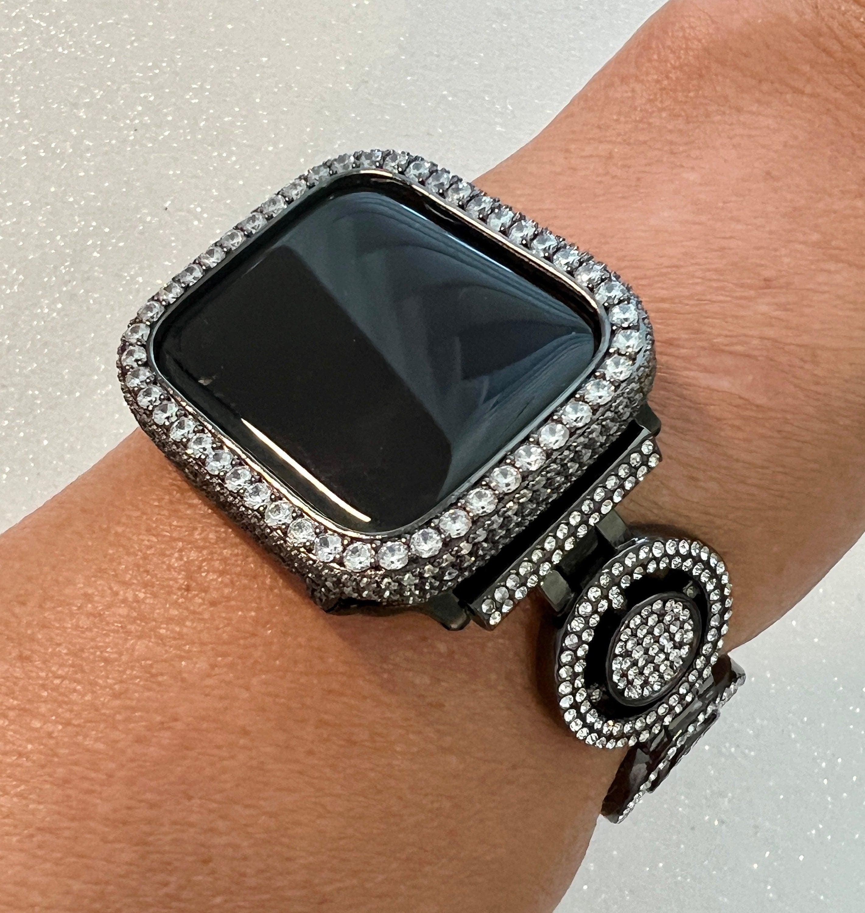 Apple Watch Band Womens Black Pave Swarovski Crystals & or Apple Watch Cover Lab Diamonds Smartwatch Apple Watch Case Bling Iphone Watch
