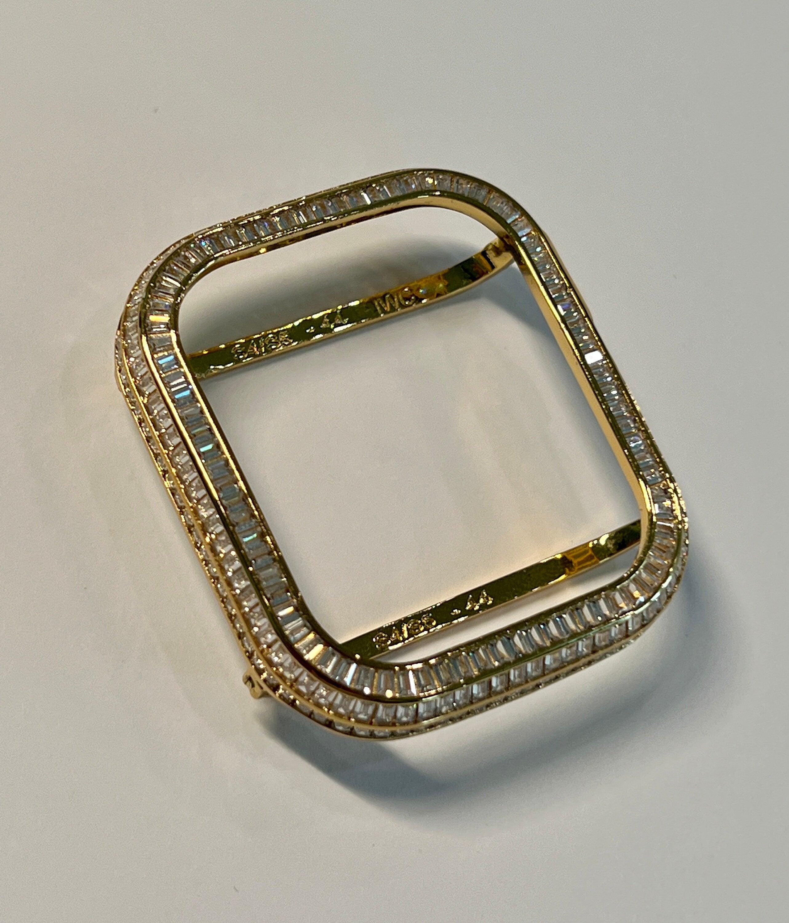 Designer Apple Watch Band Gold Women Minimalist, Iwatch Phone Bracelet & or Apple Watch Case Baguette Lab Diamond Bezel Cover Gift for Her
