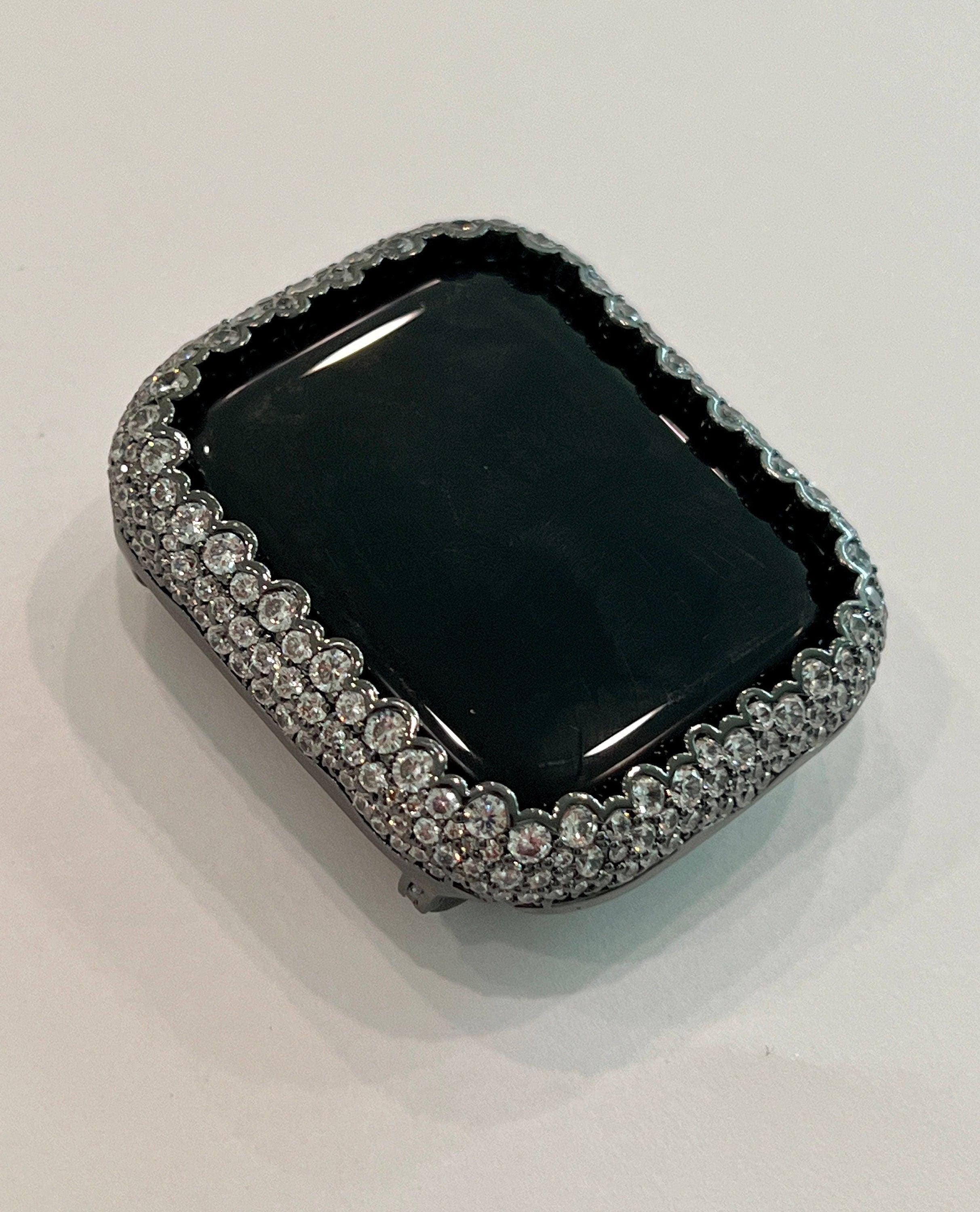 Apple Watch Band Womens Black Crystal & or Apple Watch Case with Lab Diamonds, Iwatch Candy Bling Cover 38mm-49mm Series 2-9 SE