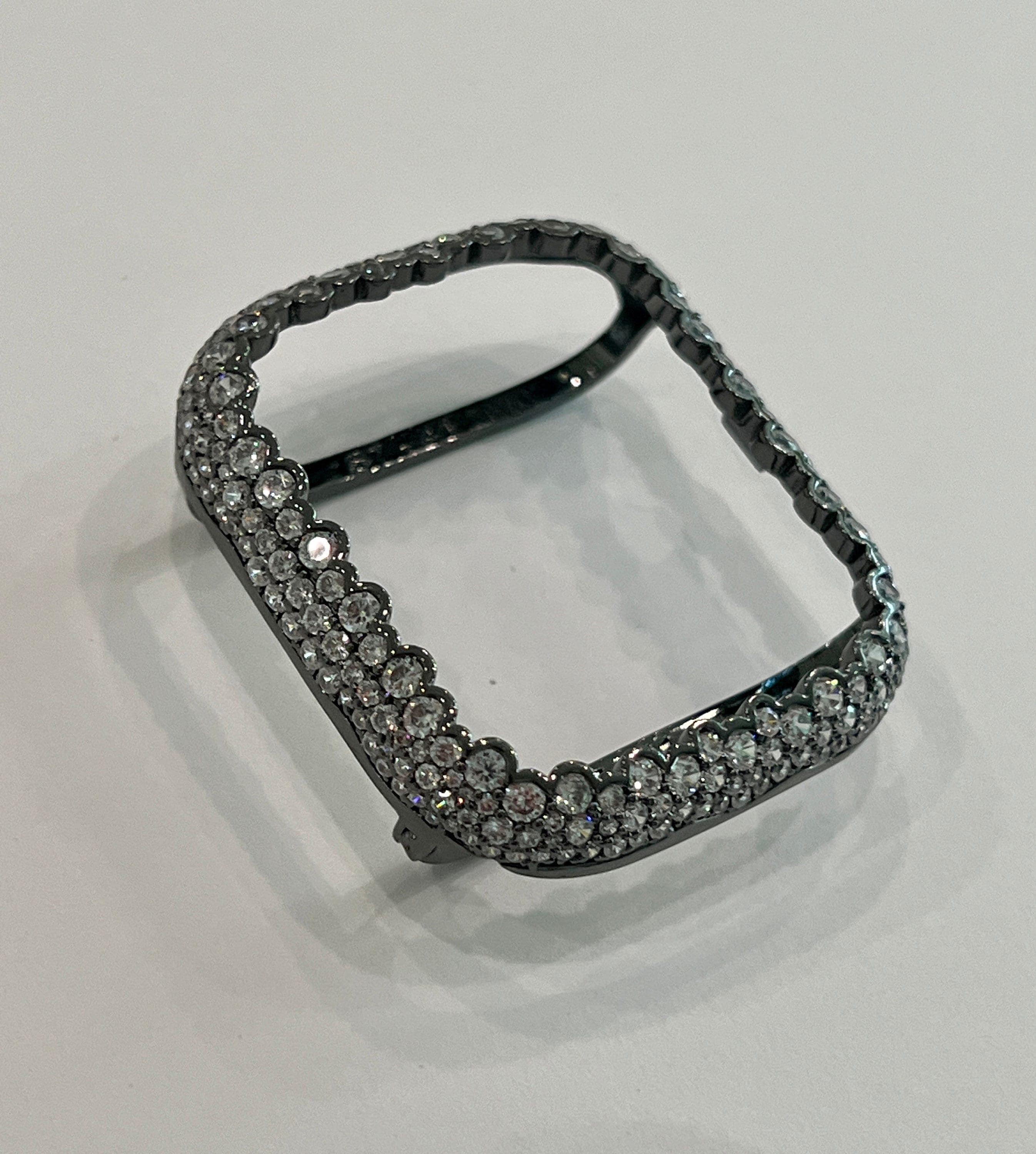 Apple Watch Band Womens Black Crystal & or Apple Watch Case with Lab Diamonds, Iwatch Candy Bling Cover 38mm-49mm Series 2-9 SE