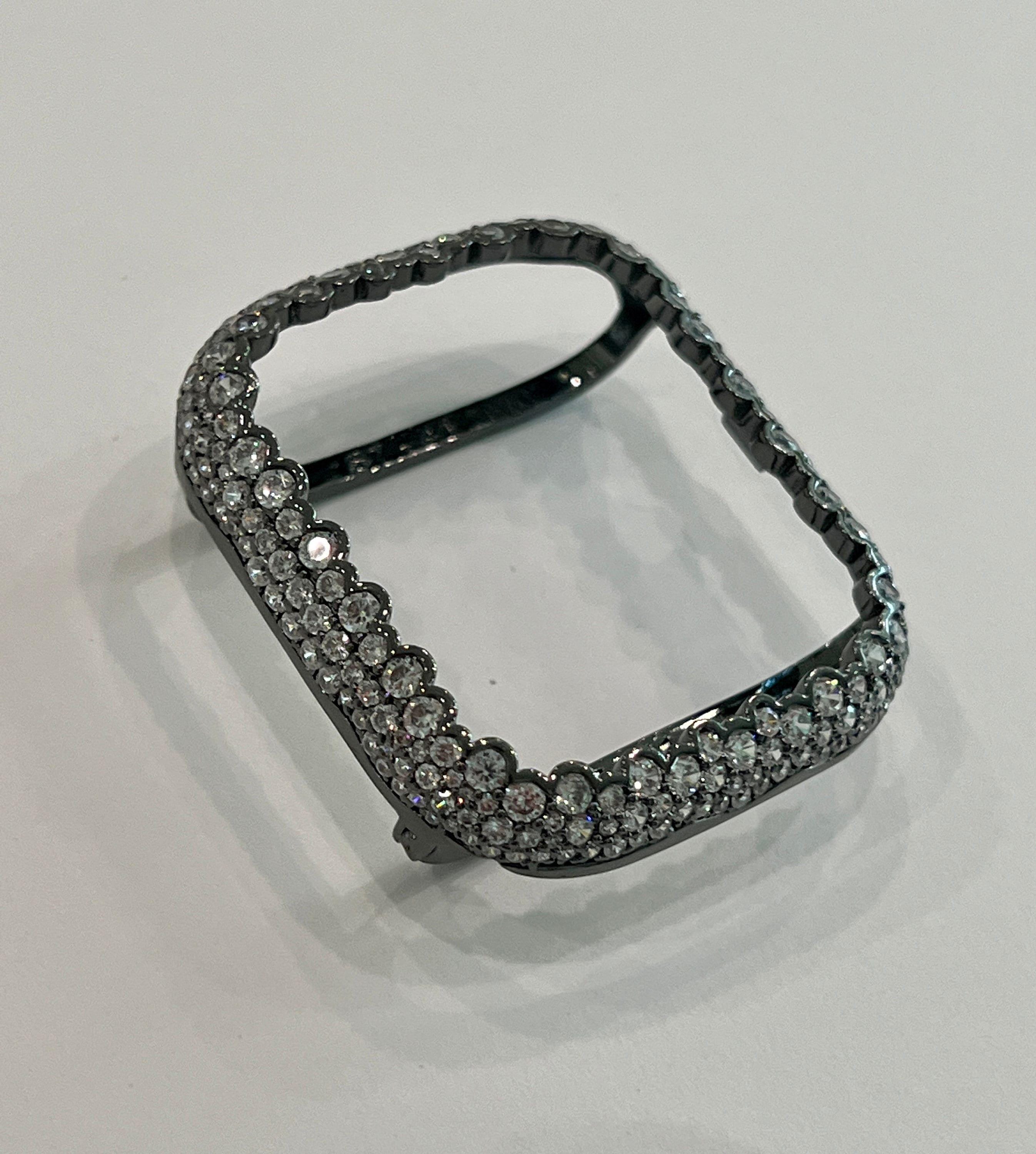 Apple Watch Band Womens Black Crystal & or Apple Watch Case with Lab Diamonds, Iwatch Candy Bling Cover 38mm-49mm Series 2-9 SE