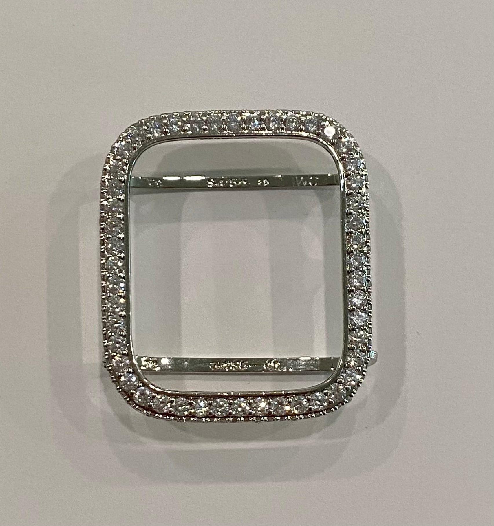 Designer Silver Apple Watch Band Women Crystal Bracelet & or Apple Watch Cover Lab Diamond Bezel Case 38 40 41 42 44 45 49mm Ultra