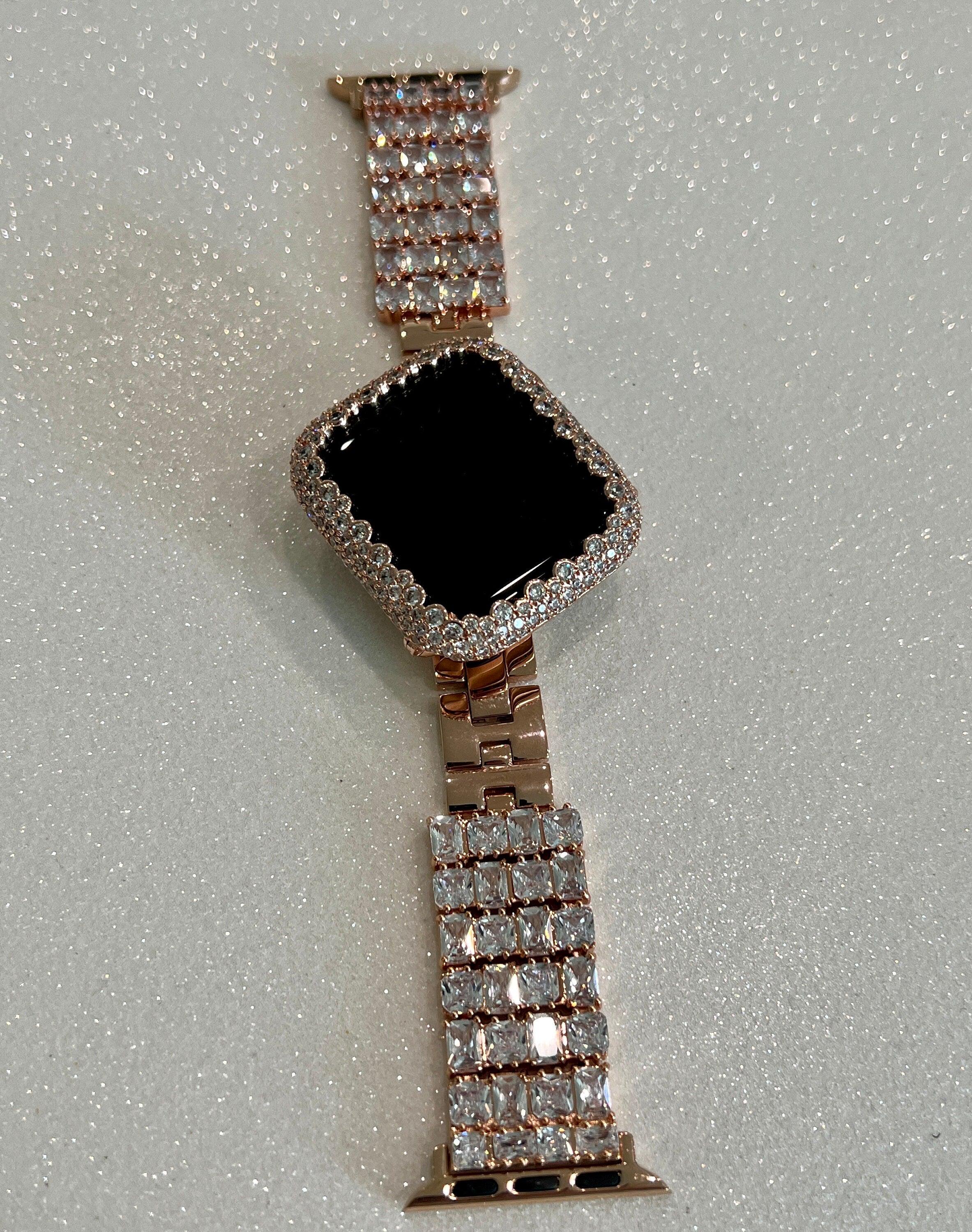 Designer Iphone Watch Band, Rose Gold Crystal Apple Watch Band & or Bling Apple Watch Case Lab Diamonds, Iphone Watch Cover 38mm-49m Ultra