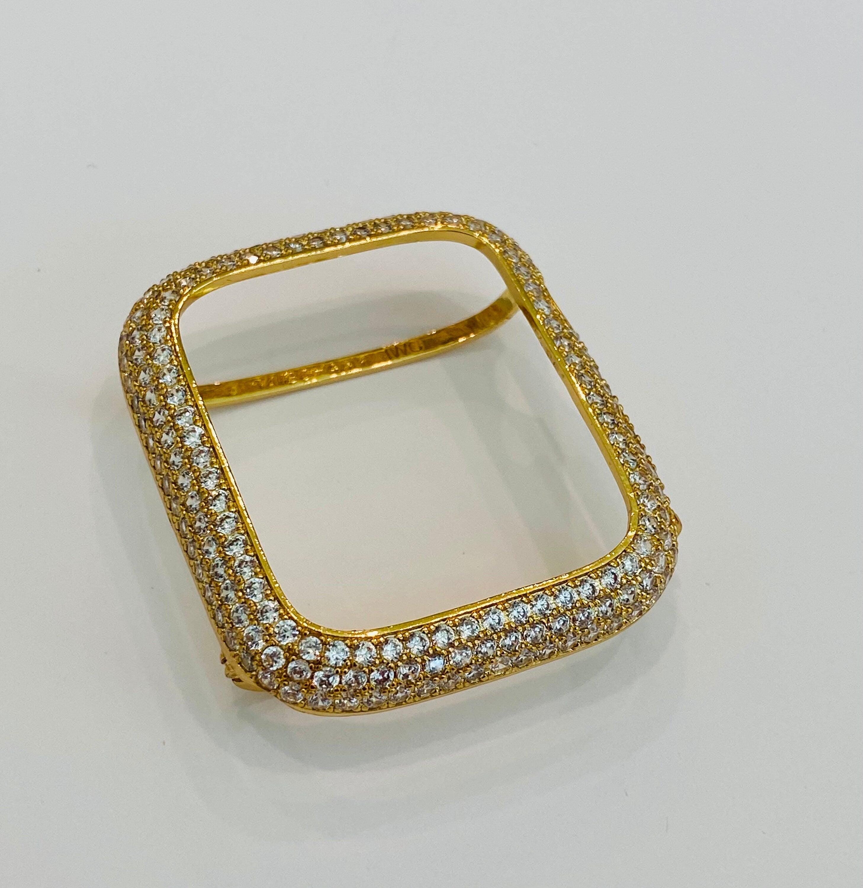 Designer Apple Watch Band Gold Women Minimalist, Iwatch Phone Bracelet & or Apple Watch Case Pave Lab Diamond Bezel Cover Bling Gift for Her