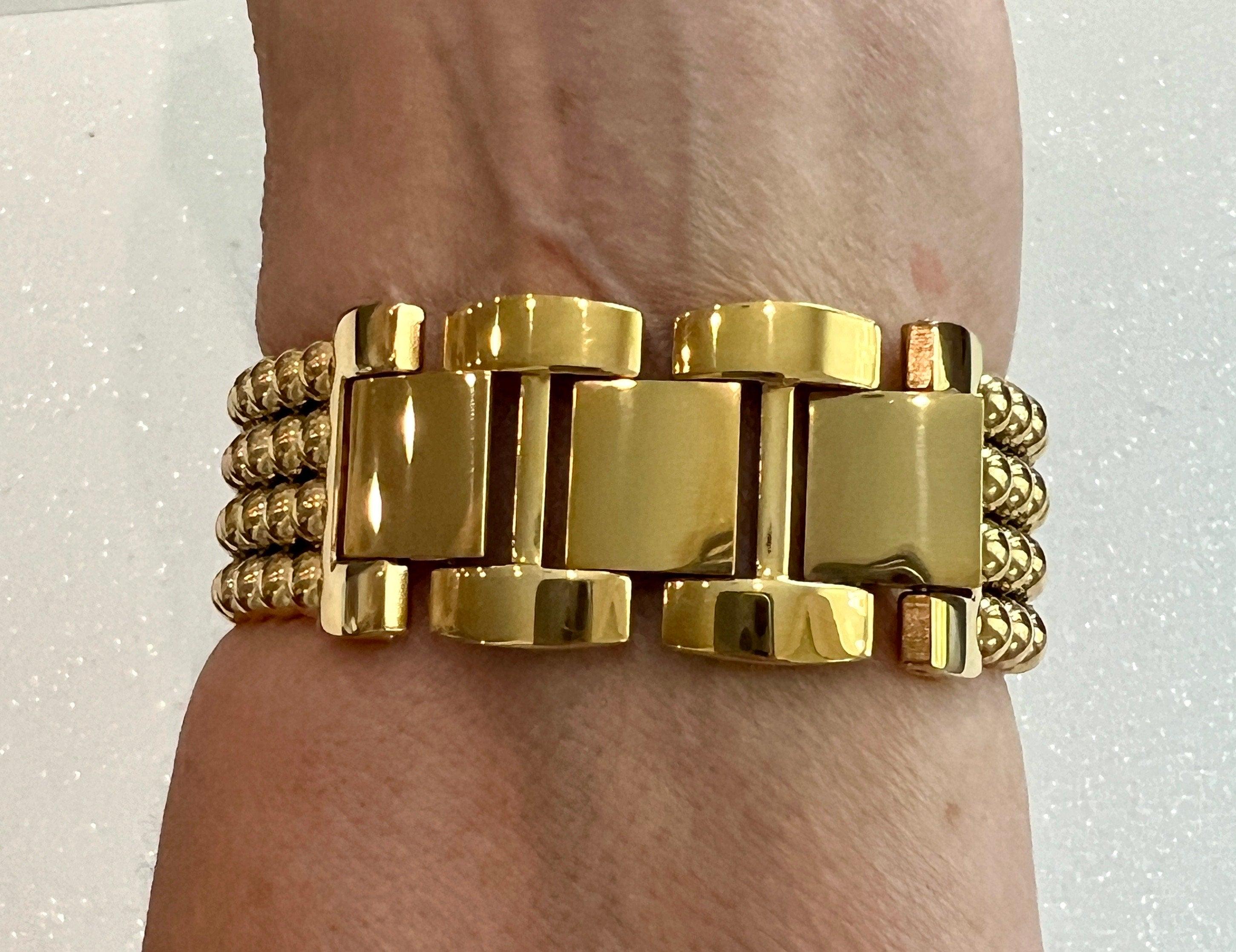 Gold Apple Watch Band Women Four Row Beaded 38mm-49mm Ultra, Iwatch Phone band & or Apple Watch Case Lab Diamond Bezel Cover Gift